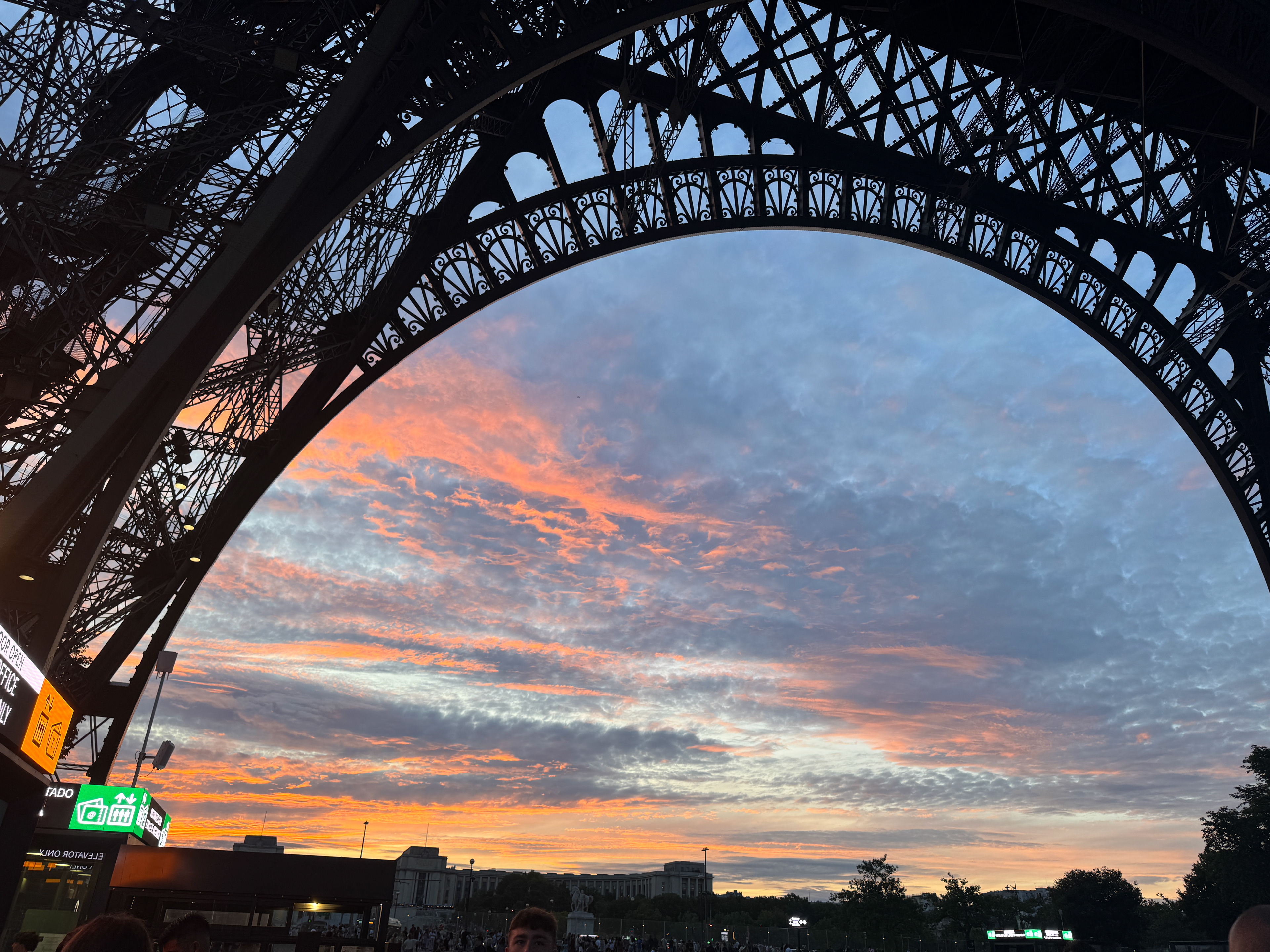 While waiting in line to go up the eiffel tower, the sky was a perfect shade of pink and blue!