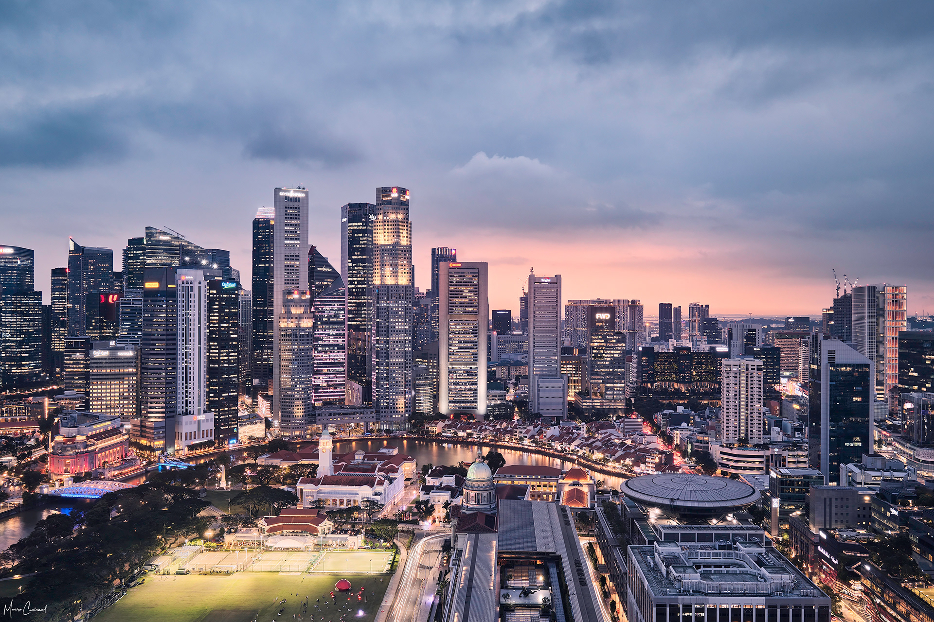Downtown Singapore at night