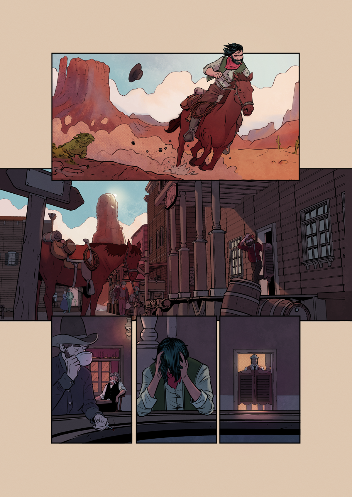 Page from “Prospects.” Lines by Chris Peterson, colors by Katlyn Gonzalez.