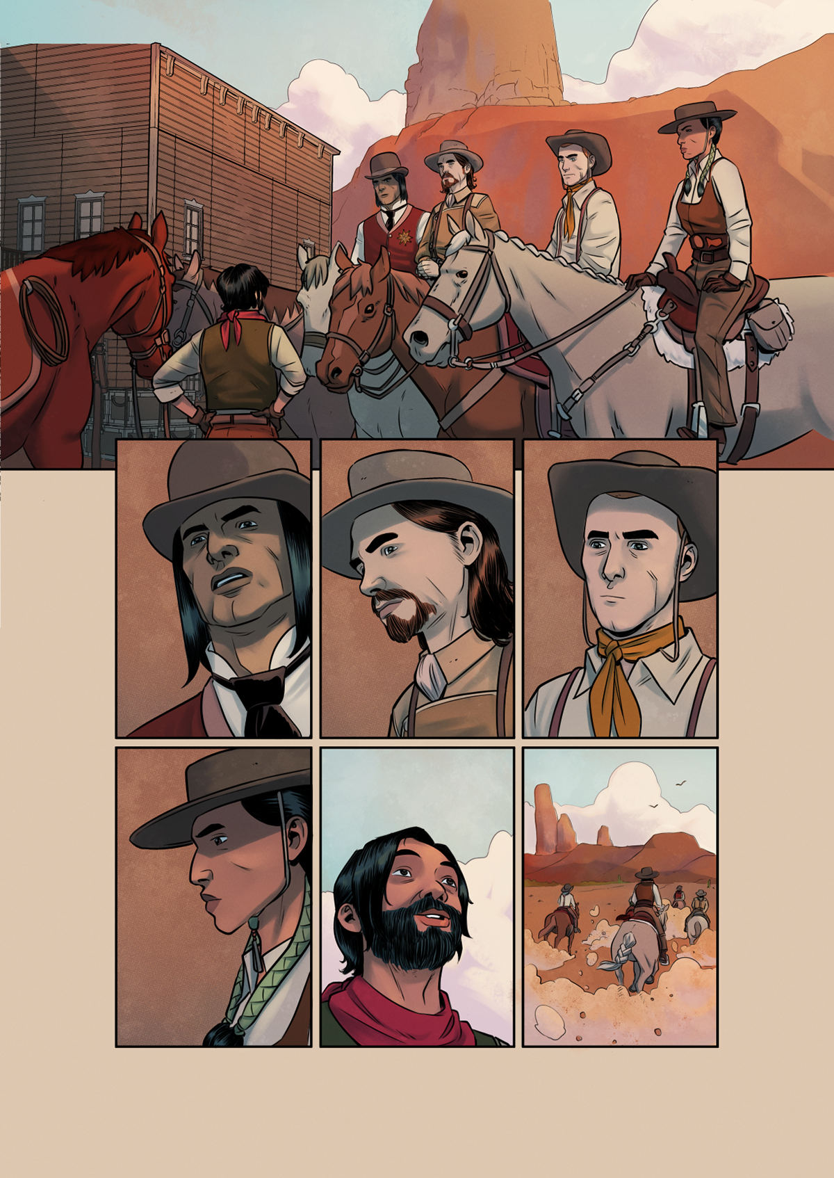 Page from “Prospects.” Lines by Chris Peterson, colors by Katlyn Gonzalez.