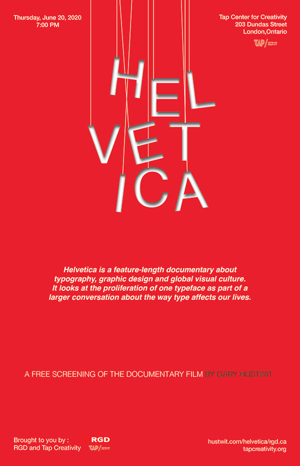 Poster for a documentary screening of Helvetica by Gary Hustwit