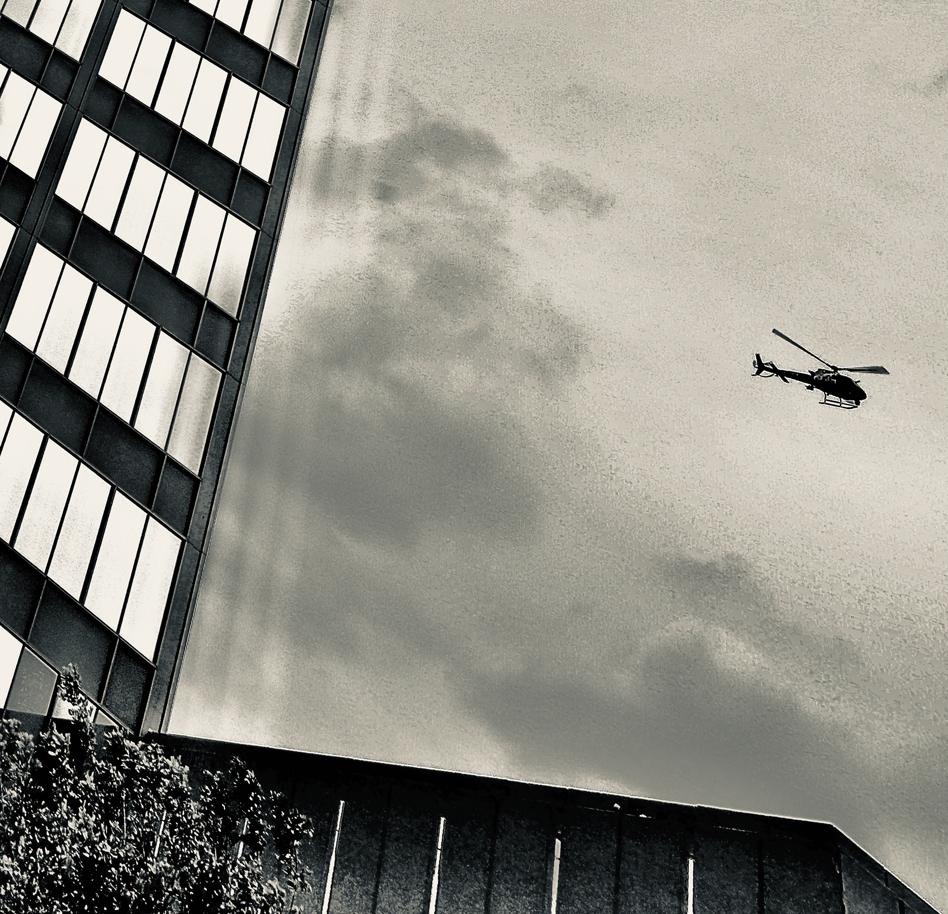 Chopper Over Westwood (b&w)