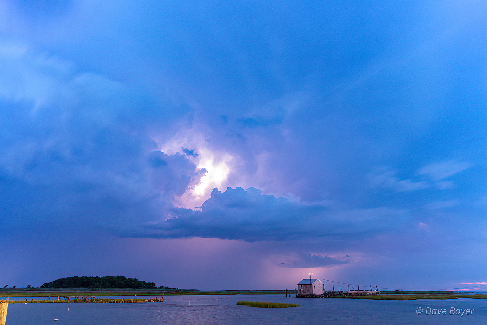Lightning flashes over Rhodes Point, Smith Island.