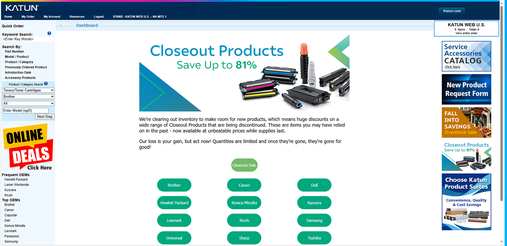 The Closeout Sale webpage is now published, with banners linking to the page and model buttons directing users to their related part numbers on sale.