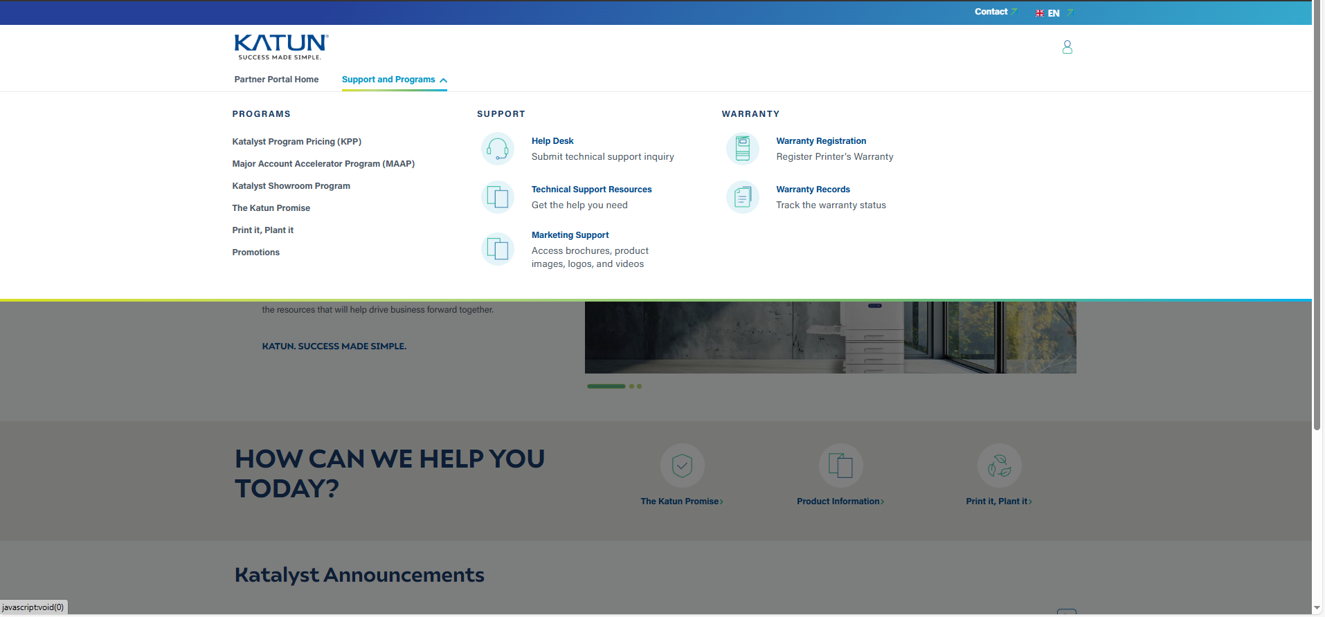 Katun Katalyst Partner Portal - Pages updated to match current Brand Guidelines as well as a layout redesign. 