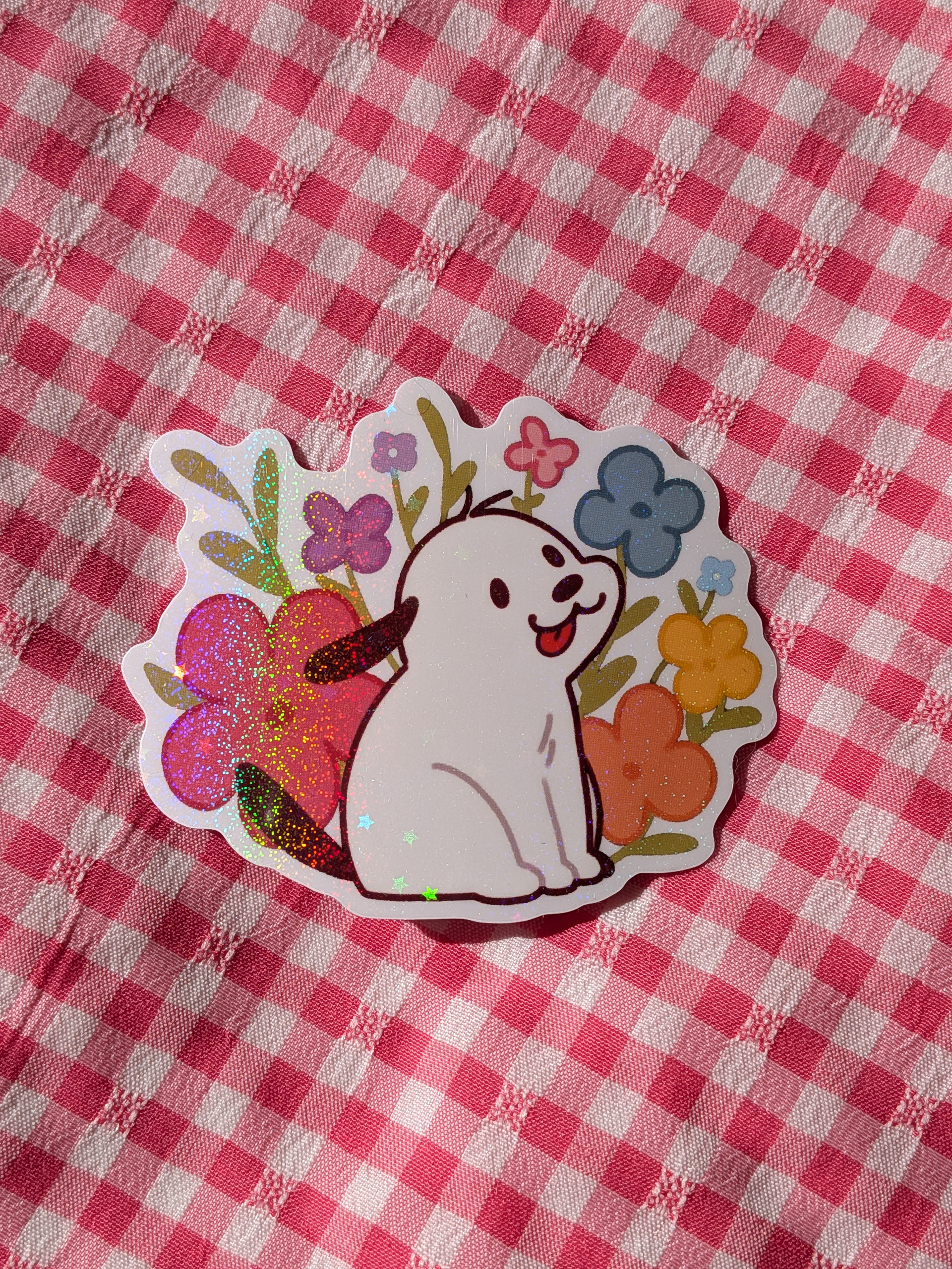 Flower Doggy Holographic Sticker