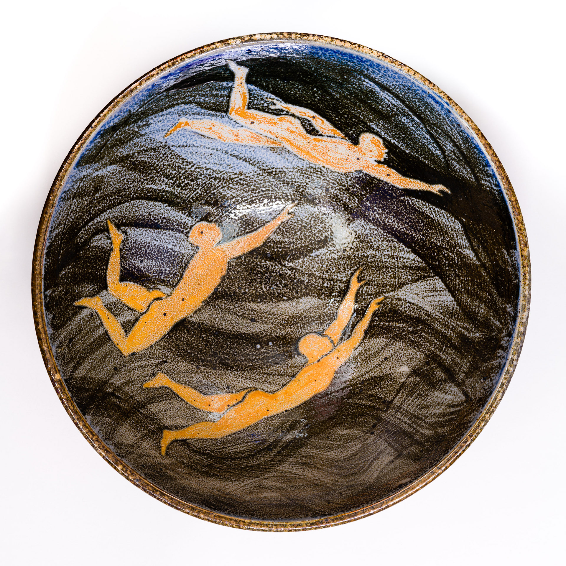 Swimmer Bowl, Soda fired Stoneware
