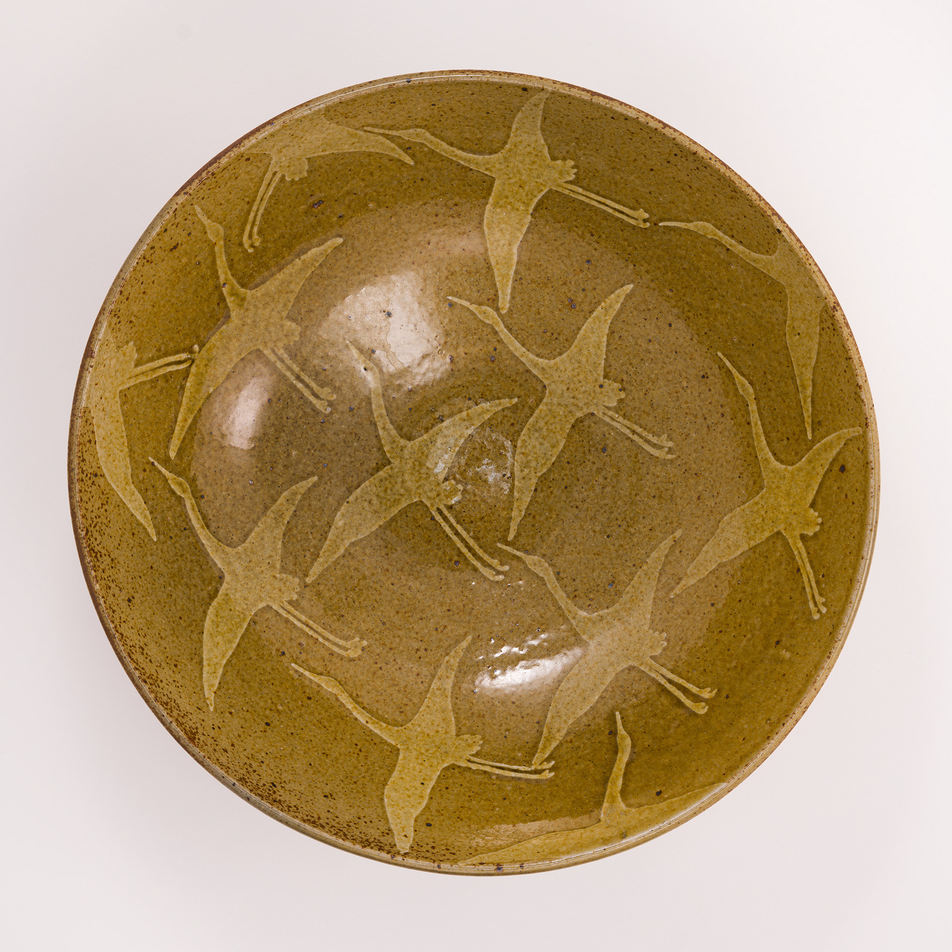 Japanese Crane Bowl, Celadon on Stoneware