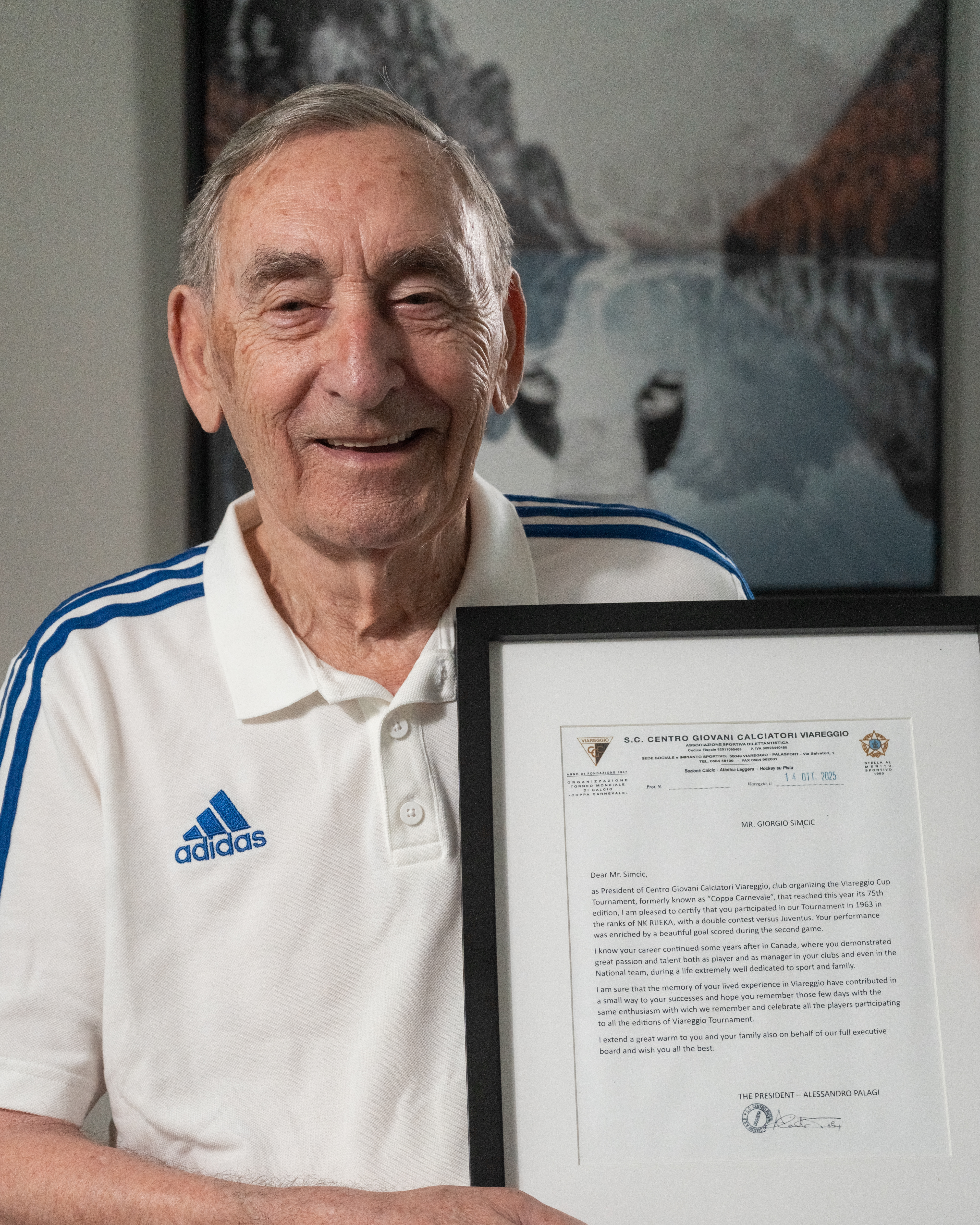 2026, George Simcic is recognized by Tourneo di Viareggio for his contributions to the tournament and the game of soccer