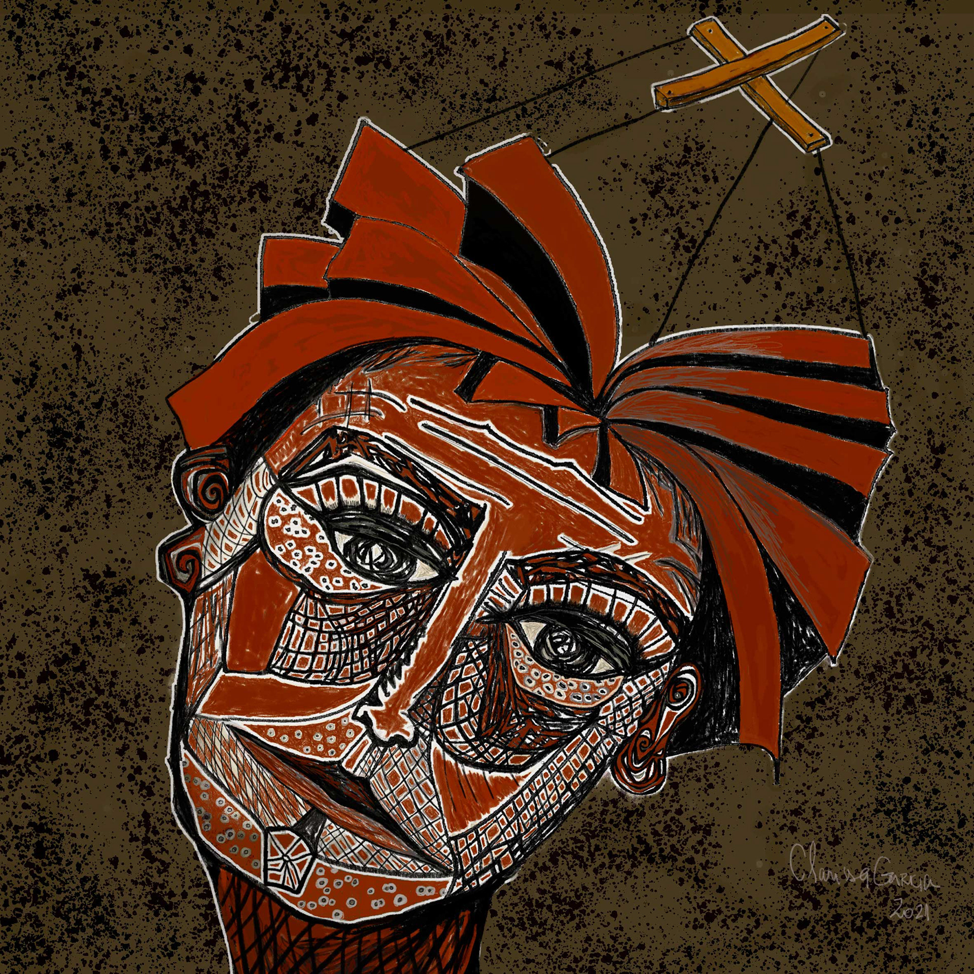 Cabeça de Marionete 2 - Desenho nanquim, pintura digital.