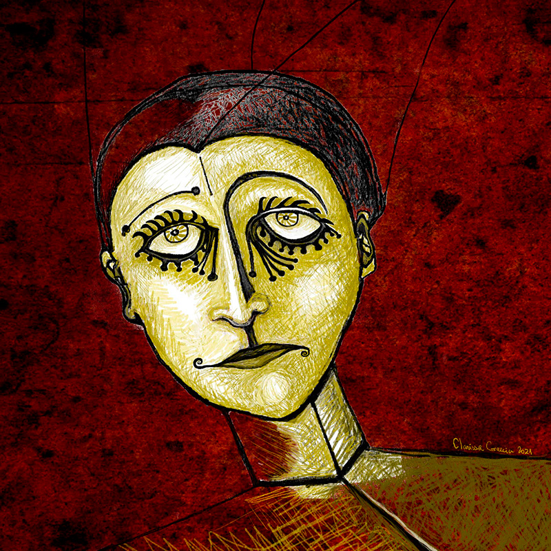 Cabeça de Marionete 1 desenho nanquim , pntura digital e outros.