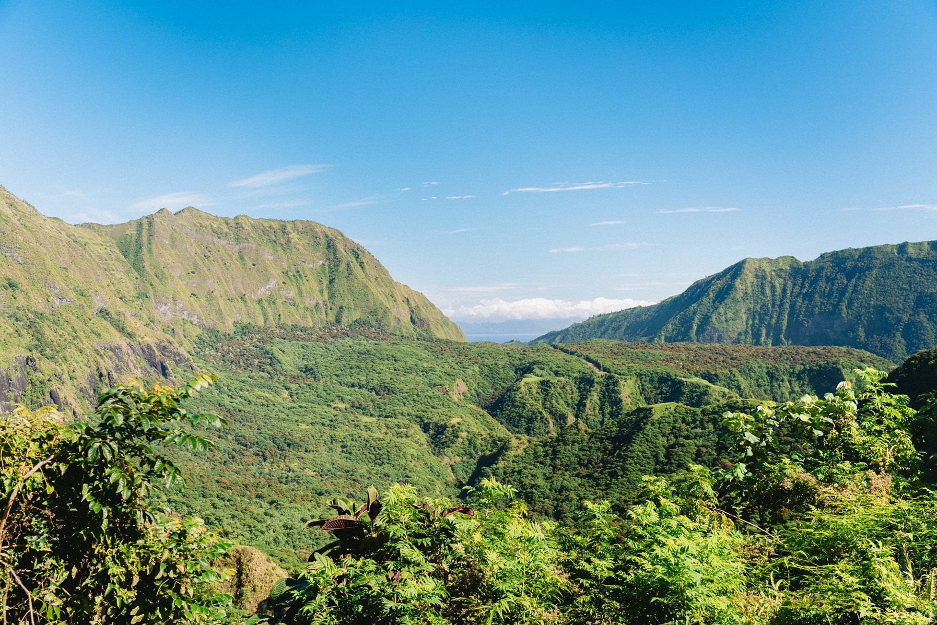Plateau de Tamanu dans la vallée de Punaru'u. Puna'auia, Tahiti.