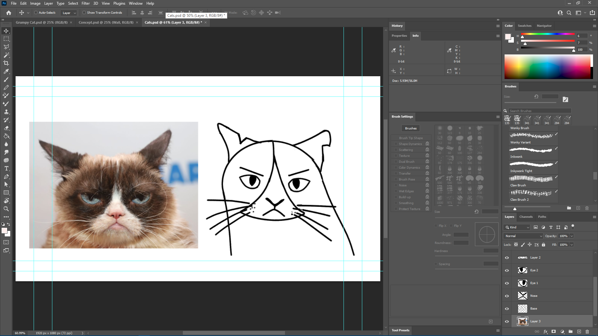 Early sketch of the cat based on reference (Adobe Photoshop)