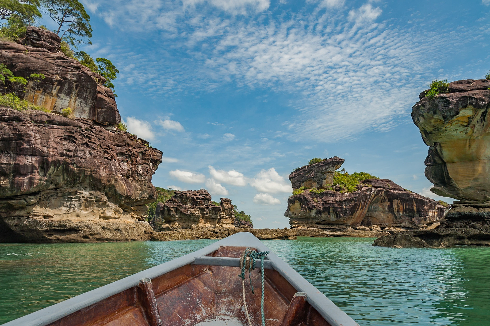 Bako National Park, this is where the adventure truely starts in Borneo! Taking the bus from Kuching and then a speedboat to the park entrance. The tide was in so we have to wade ashore and onto a stunning wild beach and into the jungle. Bako National park has amazing hiking trails, through the jungles and across the island penisular to deserted jungle beaches. Before taking a local boat back to our jungle cabin! Famous for its Proboscis  Monkeys which laze around in the trees just outside our banda.
