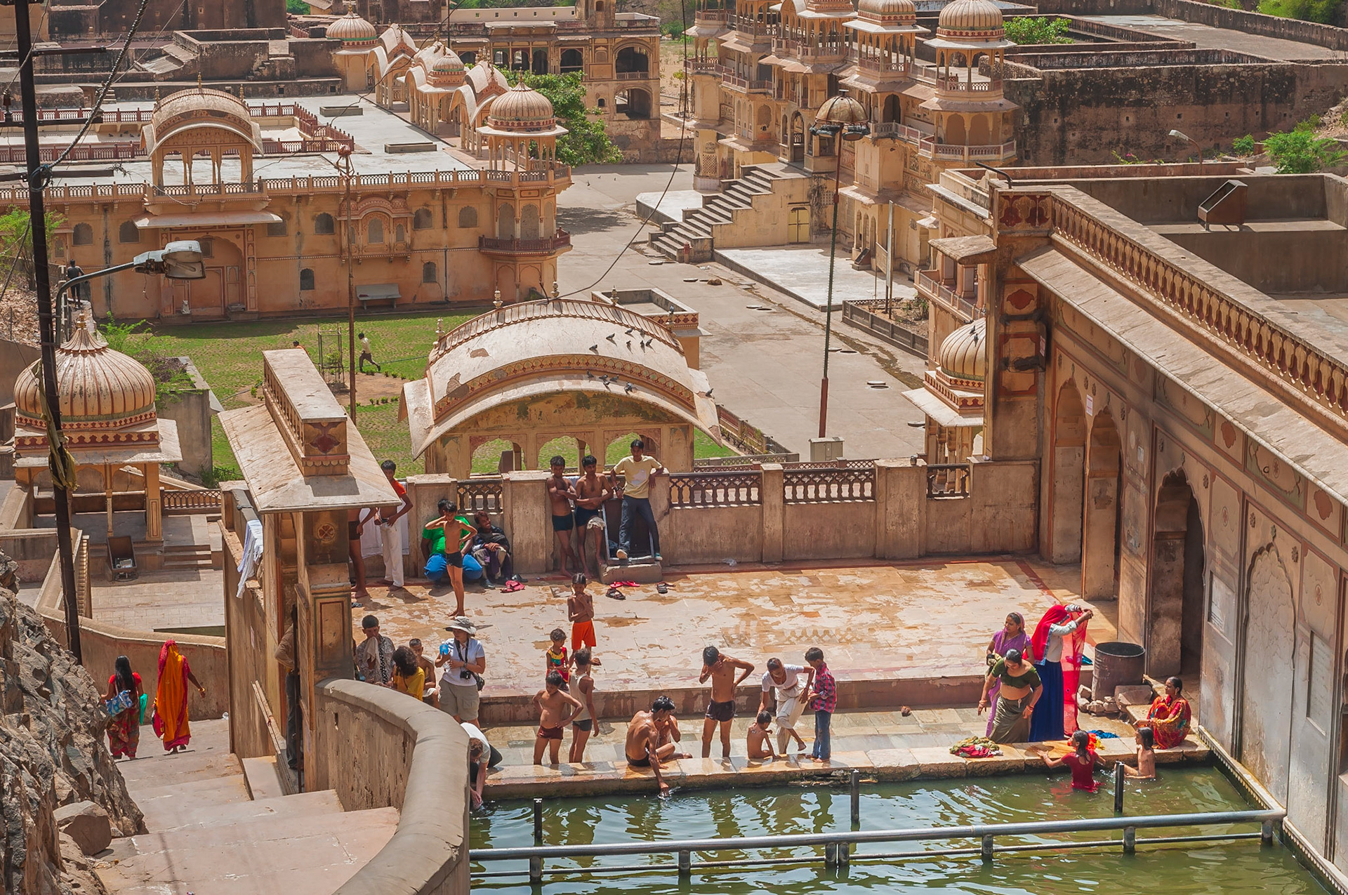 The Monkey Temple (Galwar Bagh), Jaipur, India in the blistering summer heat. Too hot for tourists it was often just us and the Monkeys.