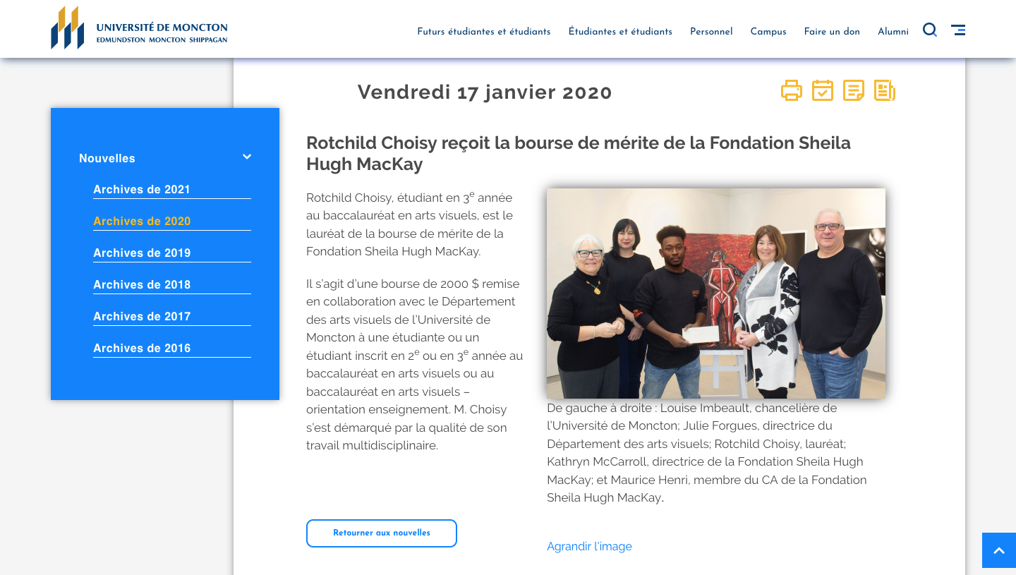 Bourse de Mérite | Sheila Hugh Mackay - 2020