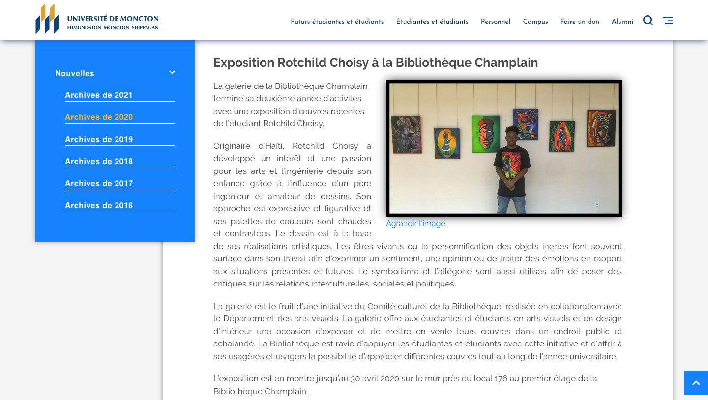 Exposition étudiante | Bibliothèque Champlain - 2020