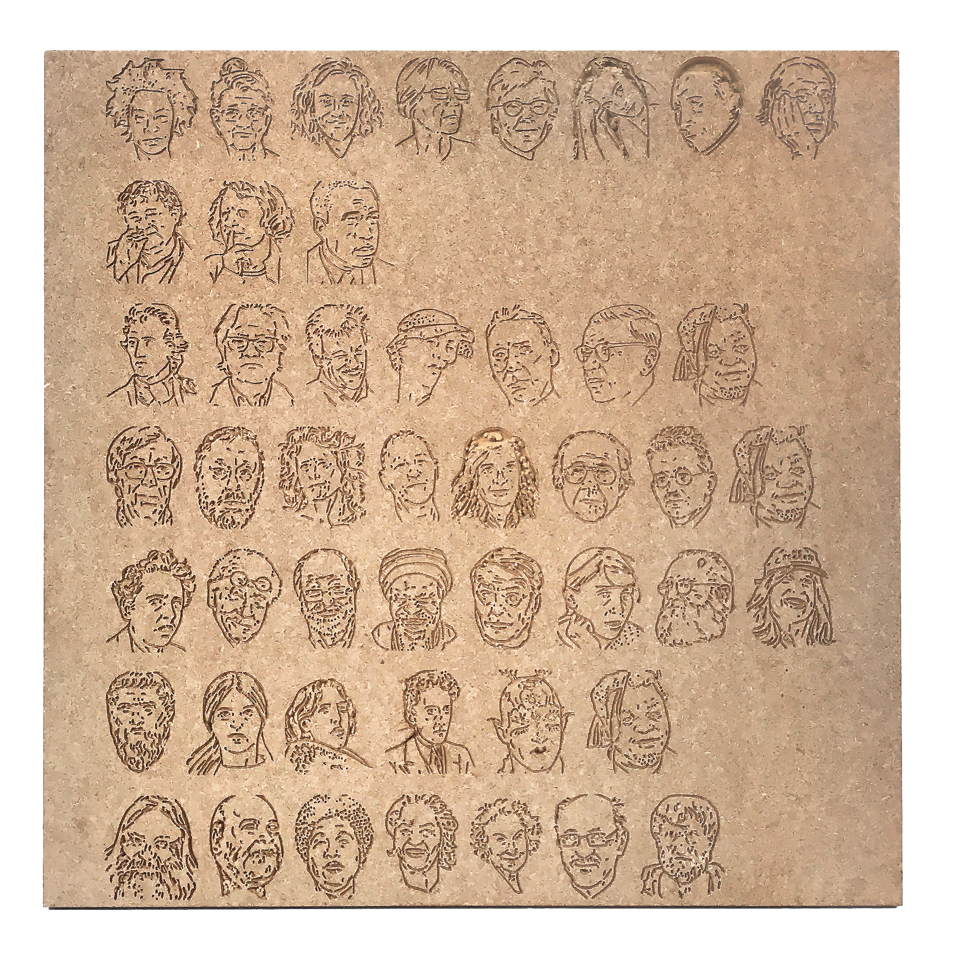 faces, engraved MDF