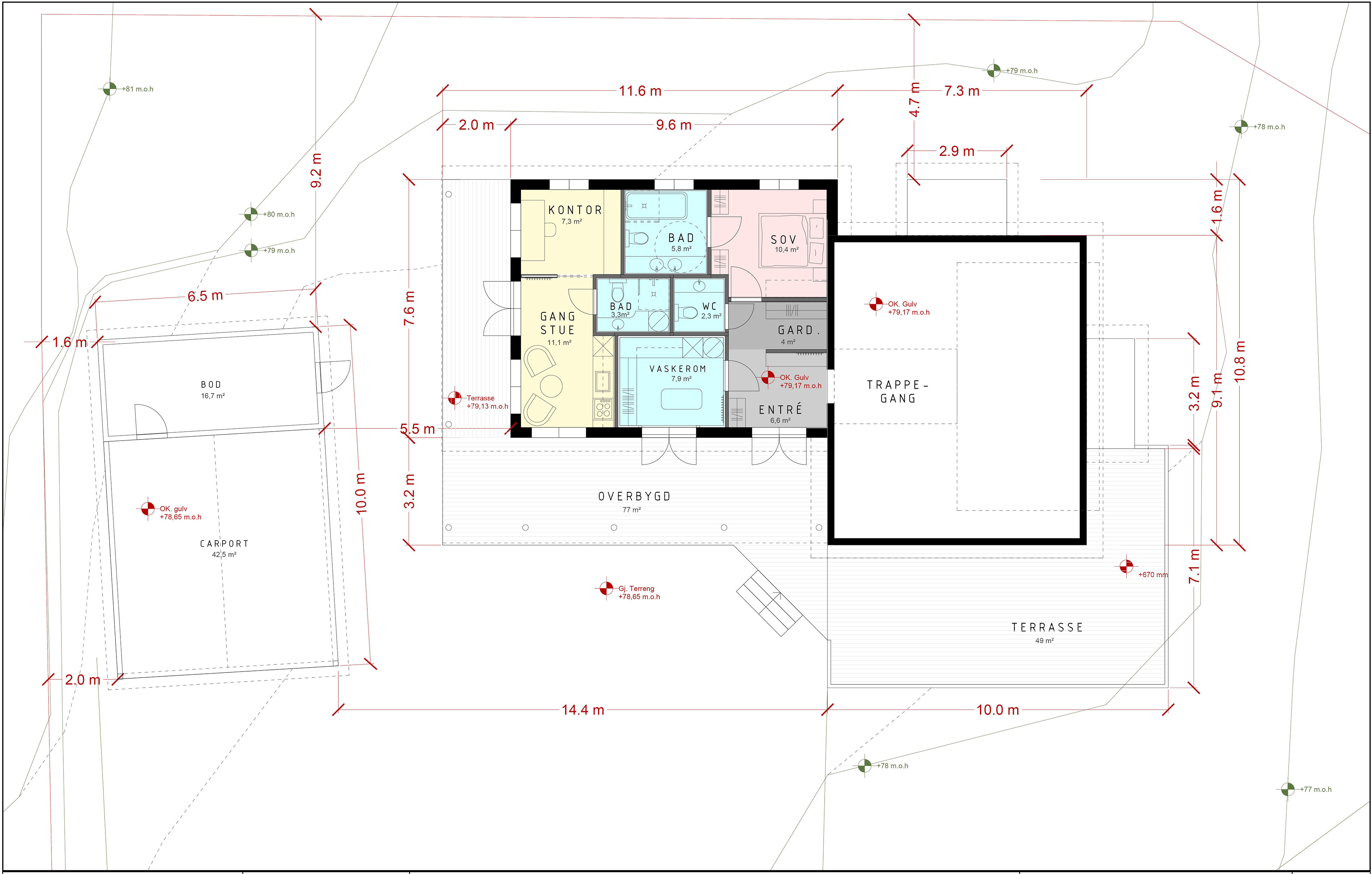 Planløsning tilbygg og garasje.