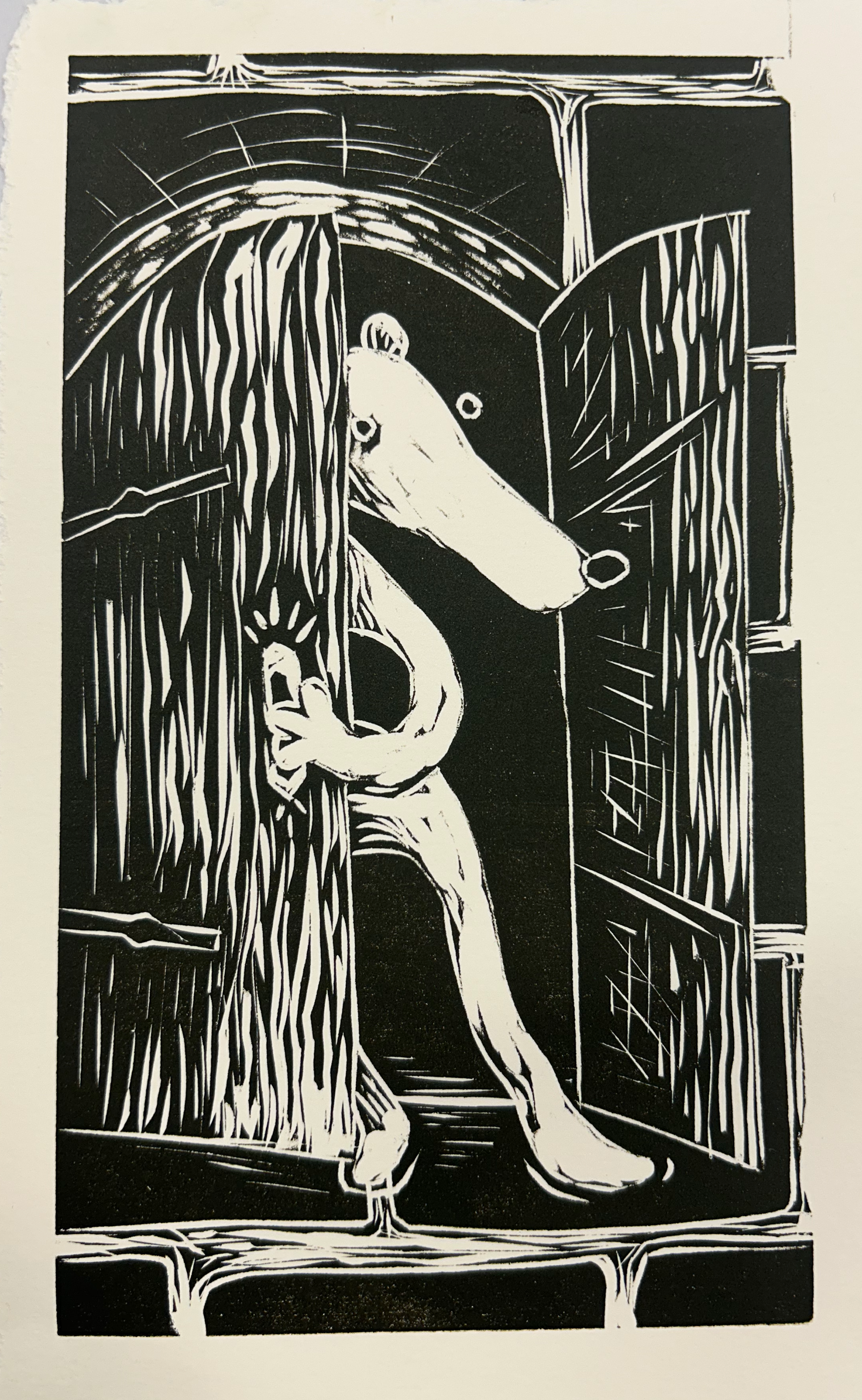 Woodblock relief print, 5.5” x 9”, 2024