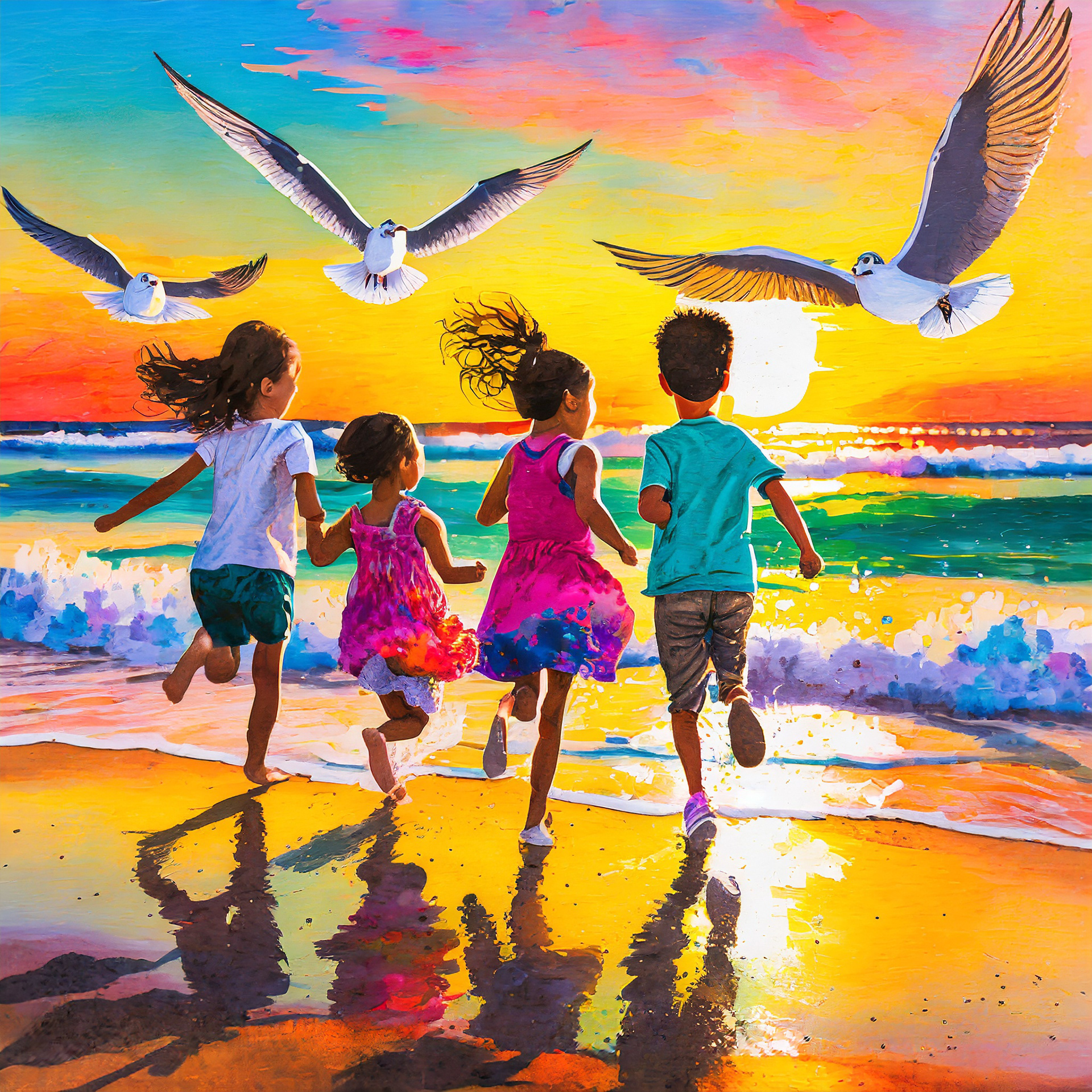 Children playing at the shore