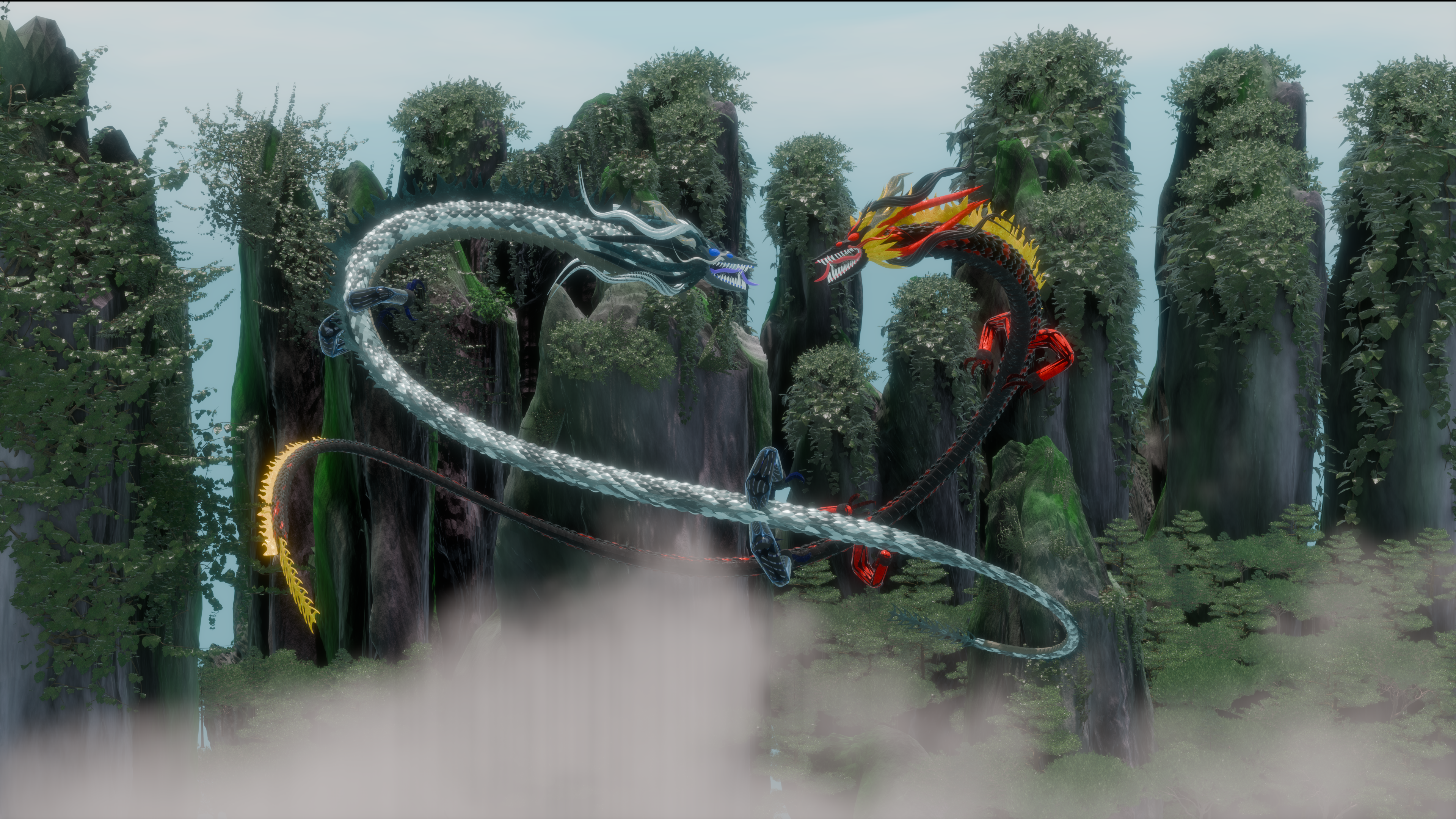 Twin Dragons In Mountains - Final Render