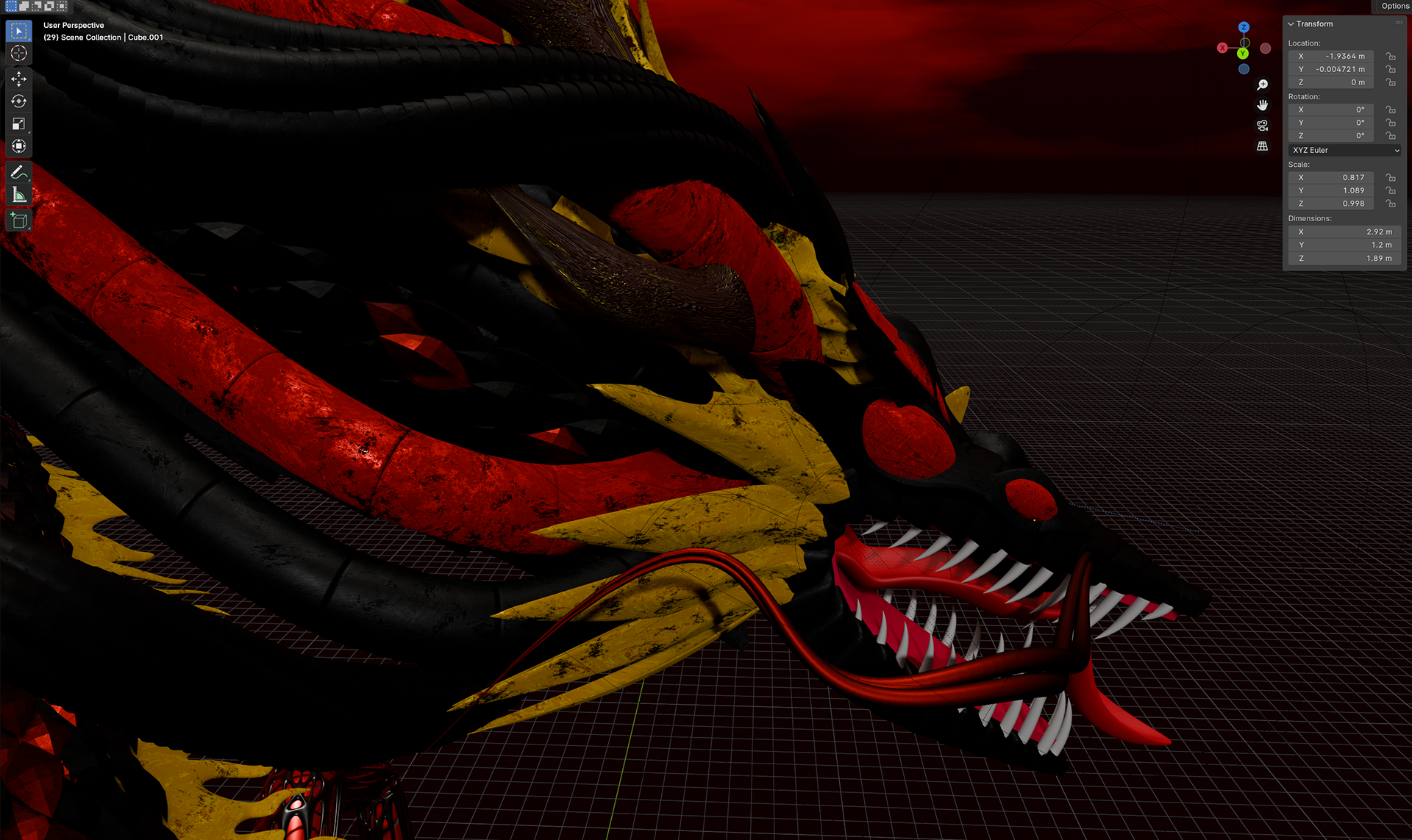Dragon Head Extreme Close Up with PBR Materials
