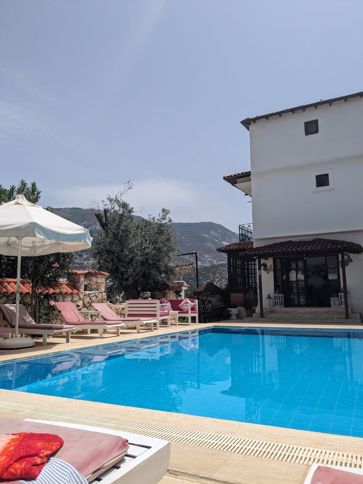 by the pool
