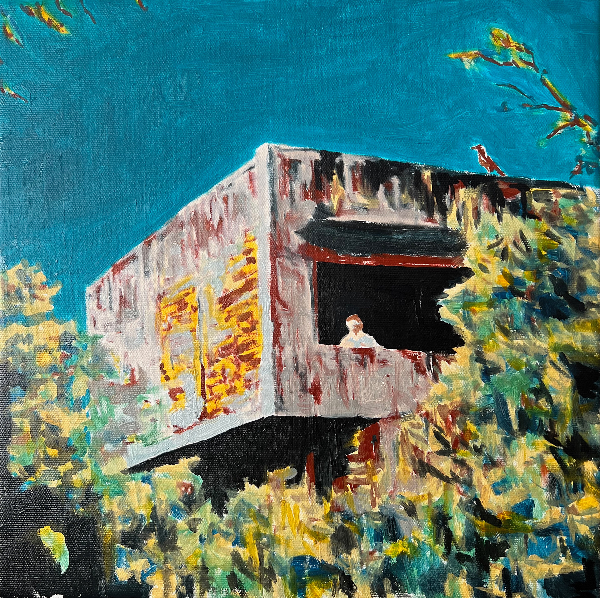 Figura à Janela, óleo sobre tela, 30x30cm., 2025. Coleção do Autor.