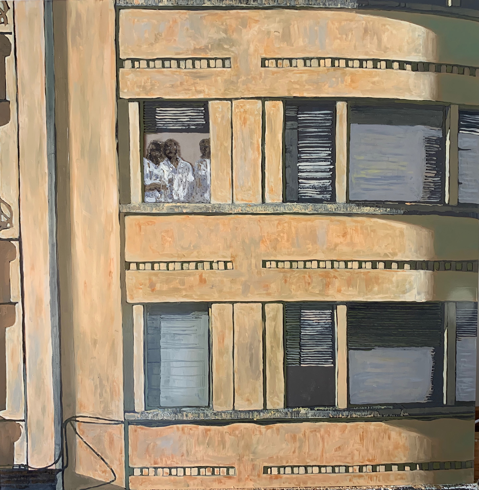 Do Outro Lado, óleo sobre vidro, 50x50cm., 2021. Coleção do Autor.