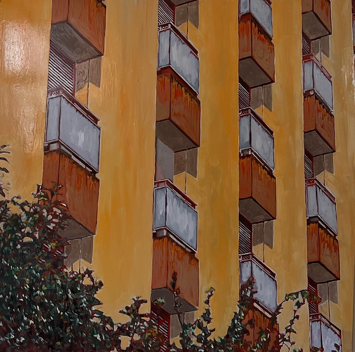 Caminhando pela Rua 2, óleo sobre vidro, 50x50cm., 2021. Coleção do Autor.