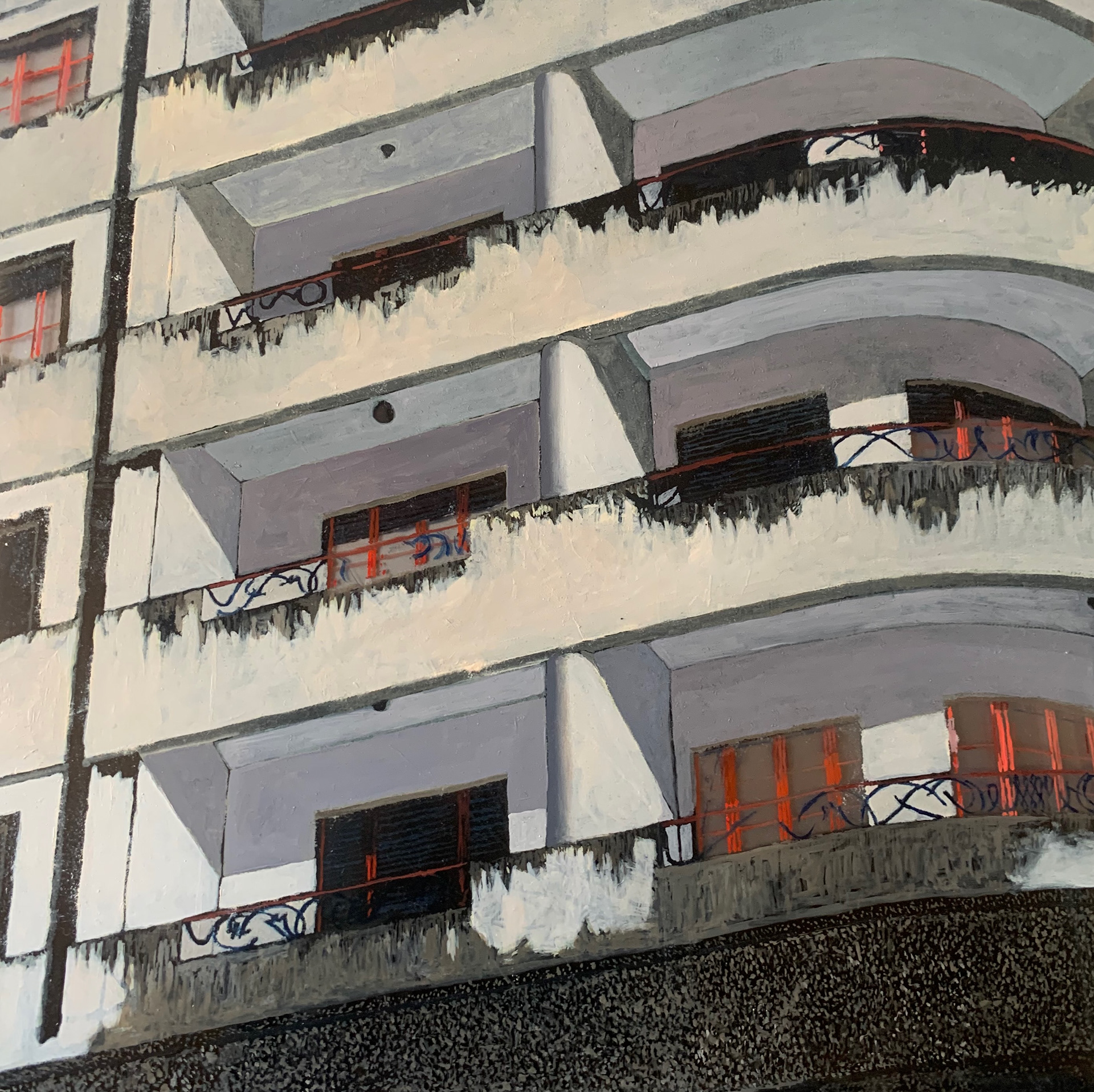 Caminhando pela Rua, óleo sobre vidro, 50x50cm., 2021. Coleção do Autor.