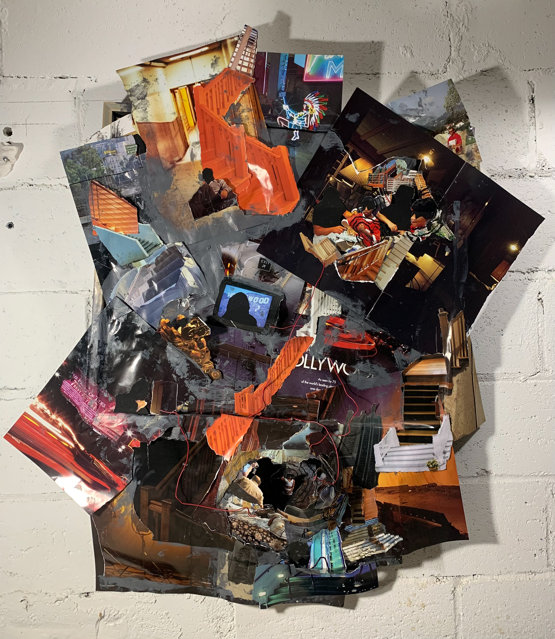 "Why Didn't Anyone Save That Girl?" (44" x 40" x 6"; 2025; Acrylic and Collage on Canvas)