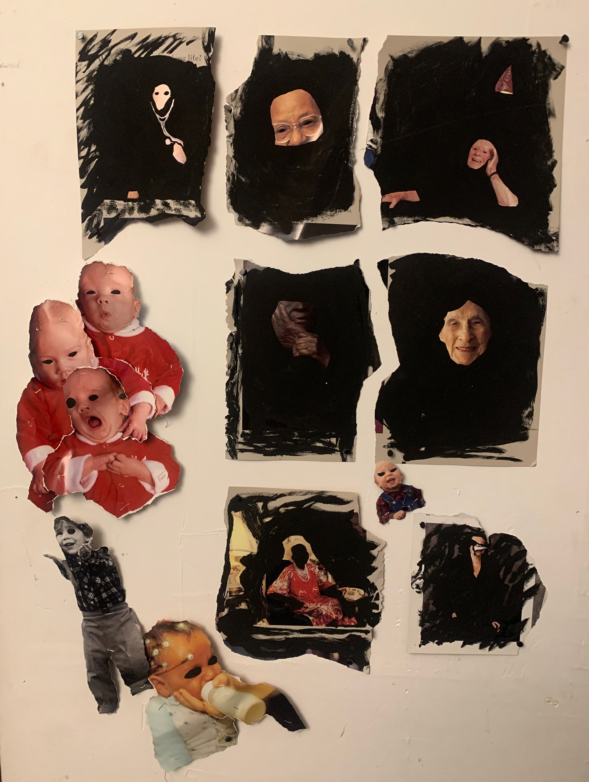 "Untitled Piecemeal Collage" (18" x 12"; 2025; Acrylic, Wire and Collage, Unsurfaced)