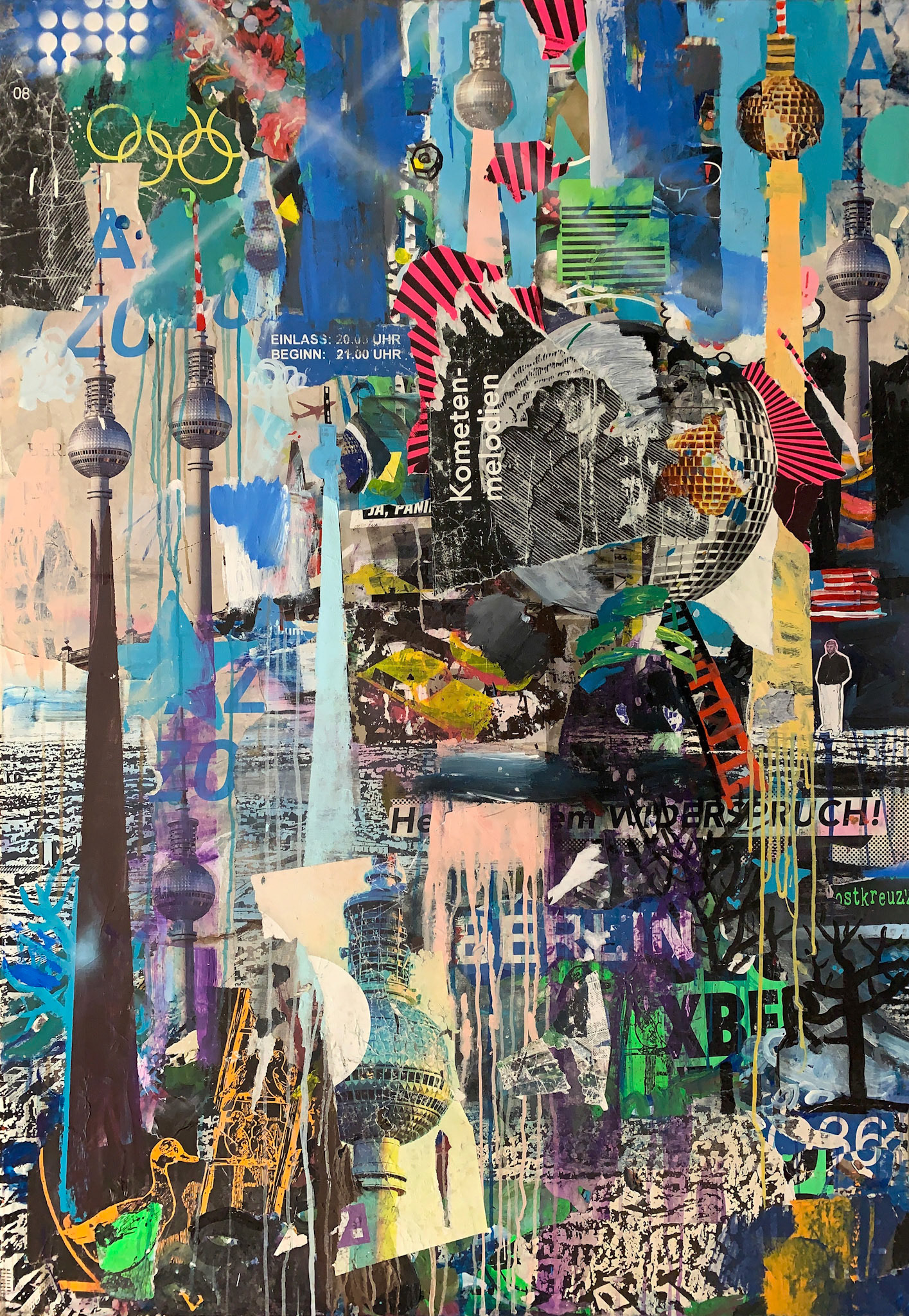 140 x 100 cm, Acryl, Siebdruck und Collage auf Leinwand