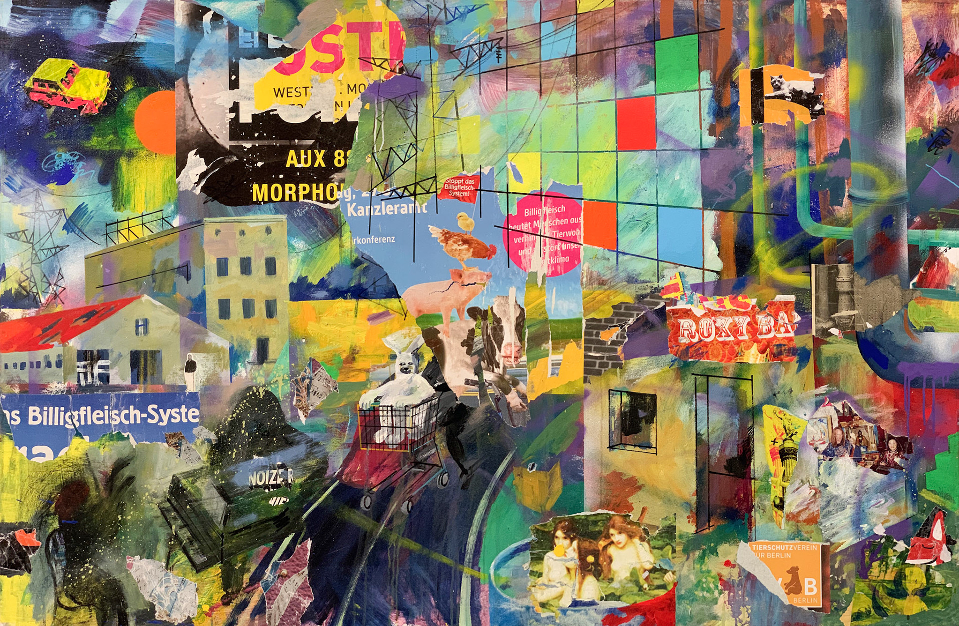 170 x 110 cm, Acryl, Öl, Collage auf Leinwand, 2017