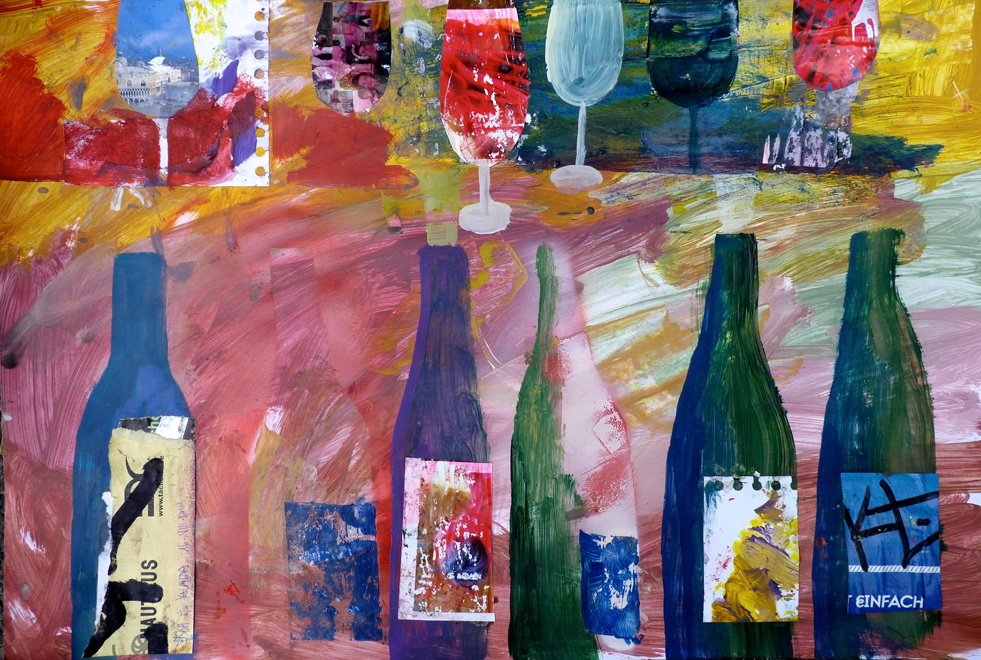 2011, Acryl und Collage auf Papier, 50 x 100