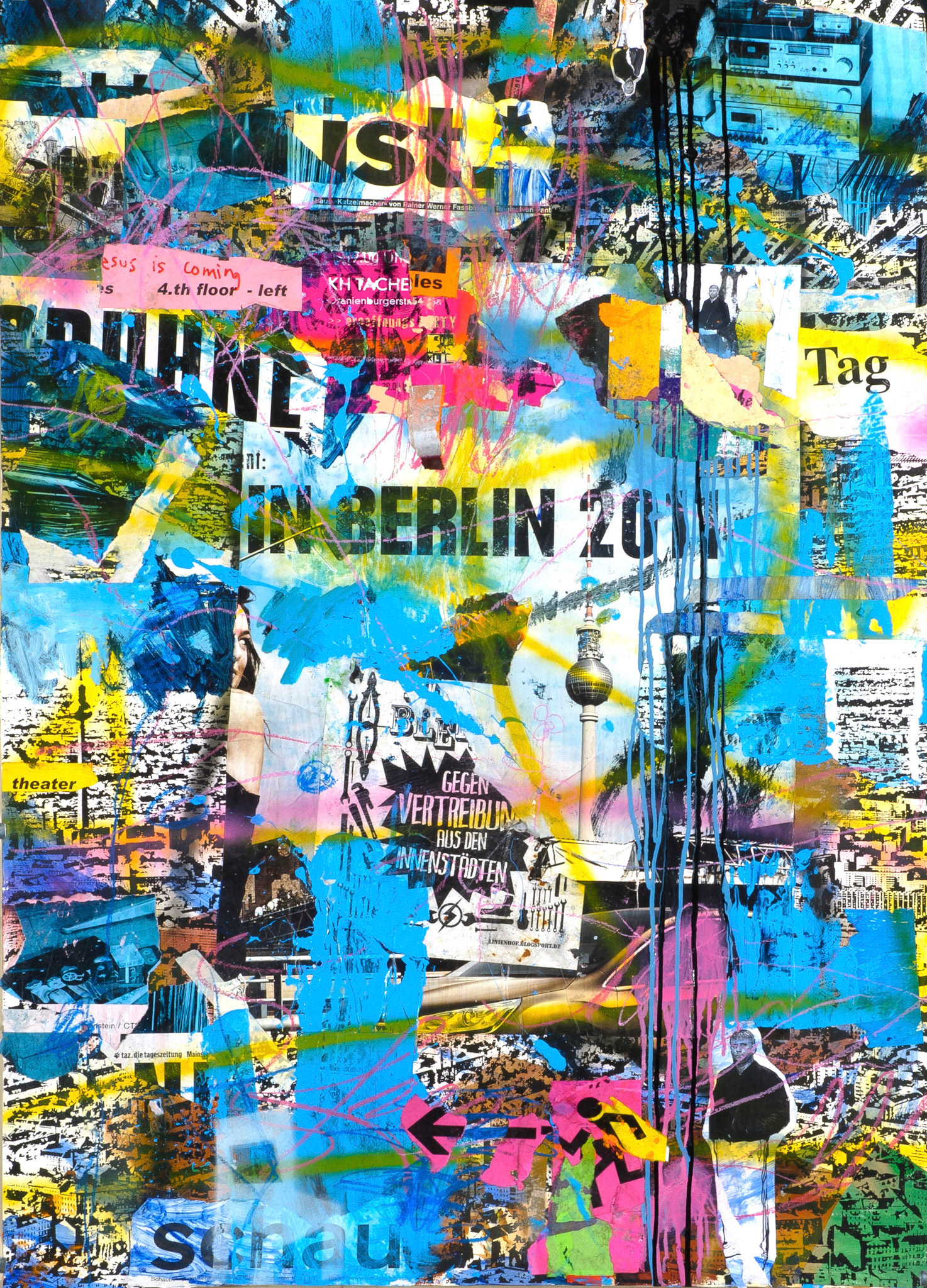2011, Collage und Siebdruck auf Papier, 140 x 100 cm