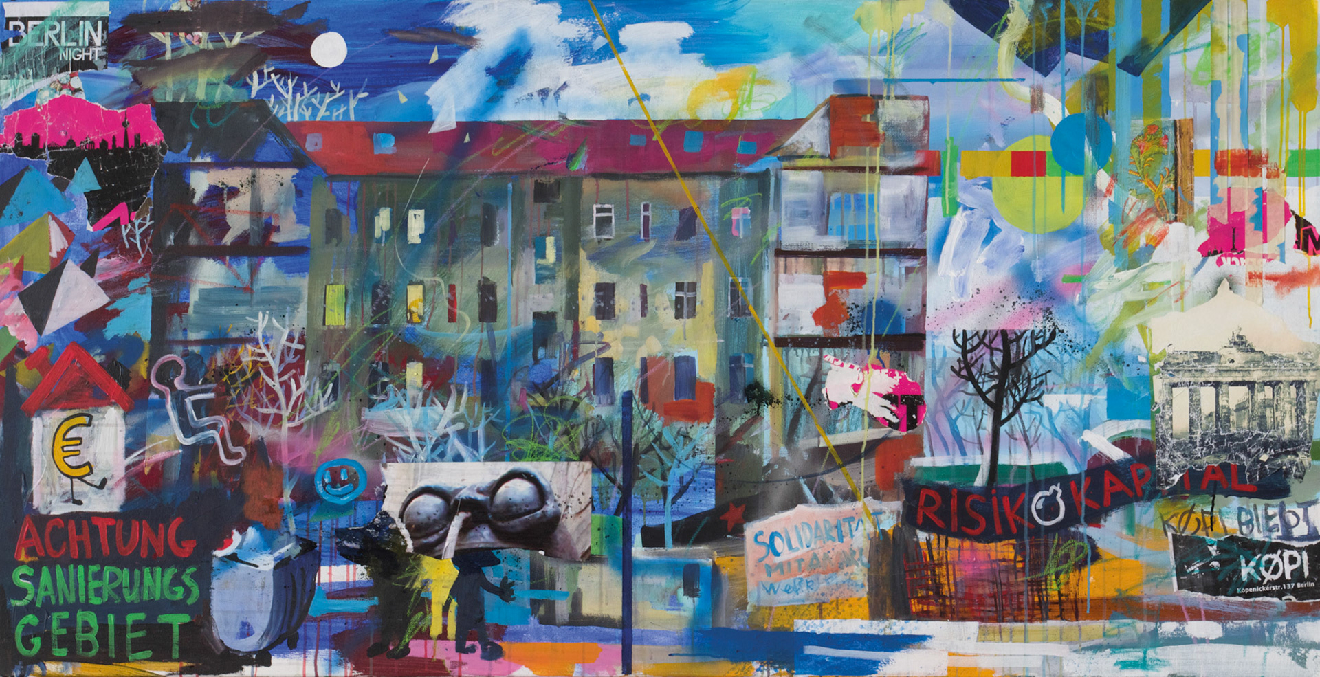 2014, Acryl und Plakatrisse auf Leinwand, 100 x 200 cm