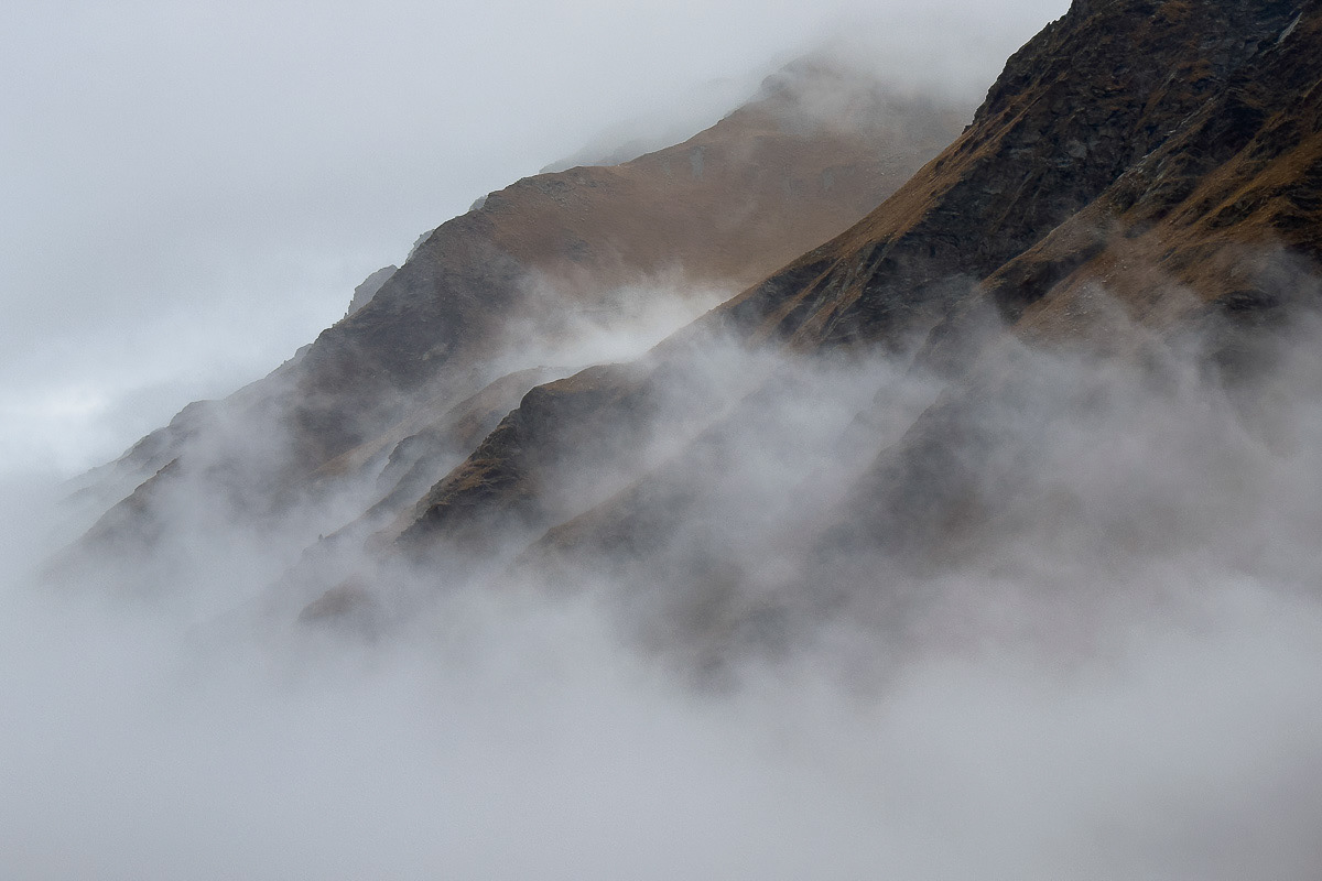 mountain layers and fog
