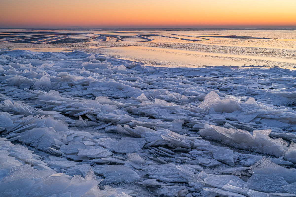 drift ice near marken, just before sunrise 
