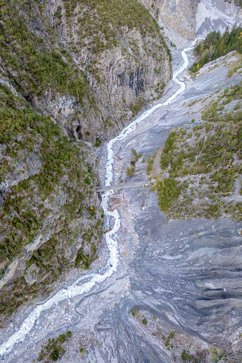 narrow river in the valley (drone footage)
