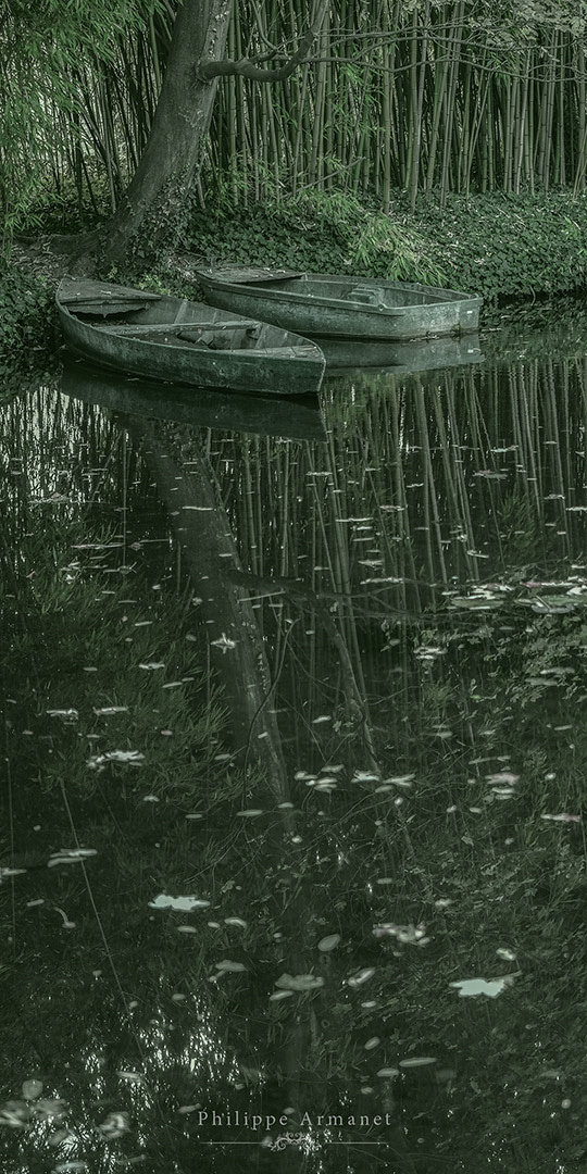 Photo d'art des barques du jardin d'eau de Claude Monet
