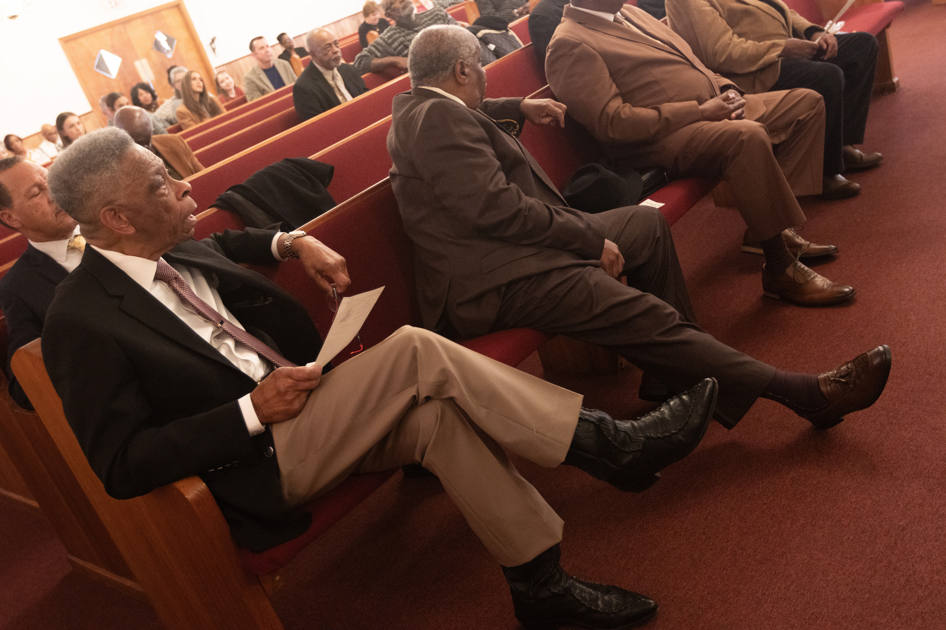 Deacon Edgar Alexander listens and sits alongside others attending the annual Dr. Martin Luther King, Jr. Program sponsored by the Concerned Men of Oglethorpe County at Mt. Zion Baptist Church in Stephens, Georgia on Jan. 20, 2025. The annual program first began in 2005 and aims to bring the community and youth of Oglethorpe county together in unity, modeled after the values of Dr. Martin Luther King Jr. himself. 