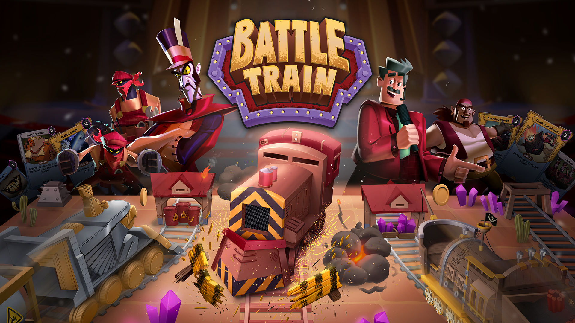 Battle Train Key Art. Published by Bandai Namco Entertainment America Inc. and its affiliates. © 2025 Terrible Posture Games, Inc. All rights reserved. Nerd Ninjas Logo ©2025 Nerd Ninjas LLC. All Rights Reserved.