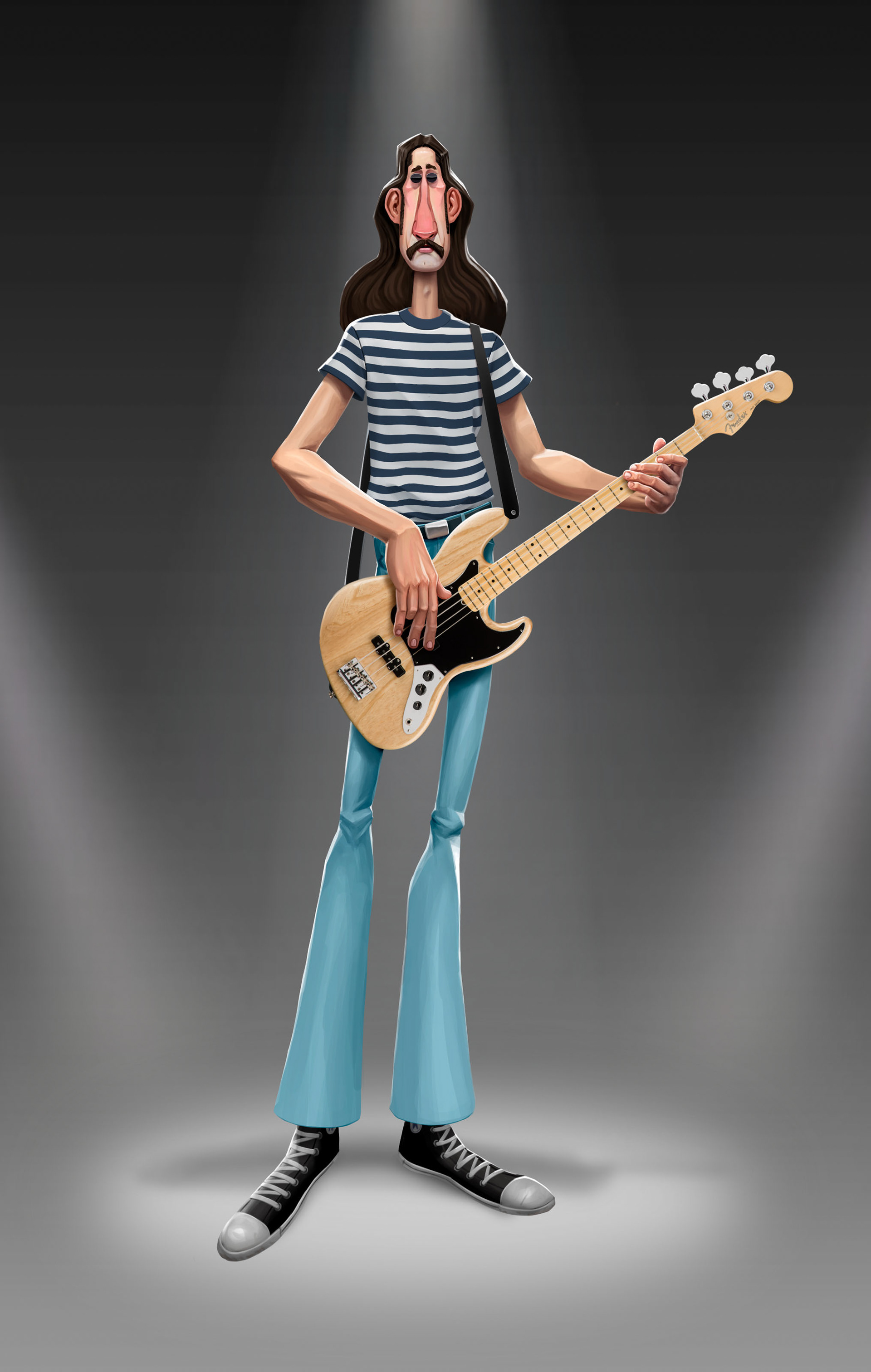 70's band bass player. Original character design. (2023)