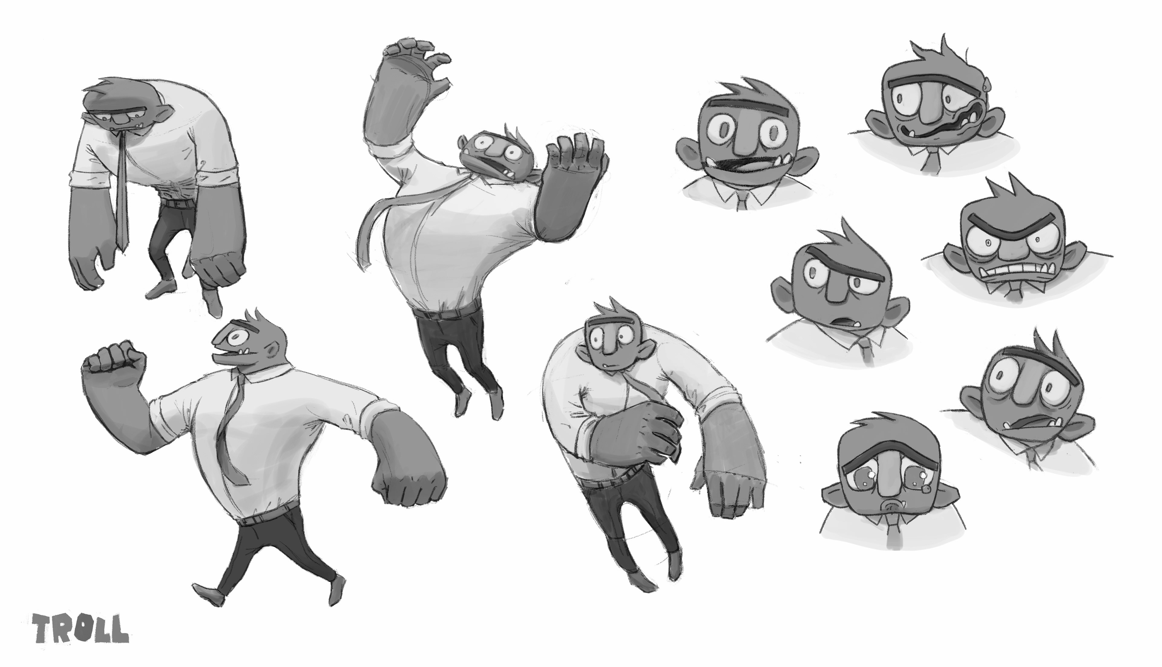 'Troll' is an animated short project of mine. In this sheet I explored the main character's body language, movements and personality. (2020)