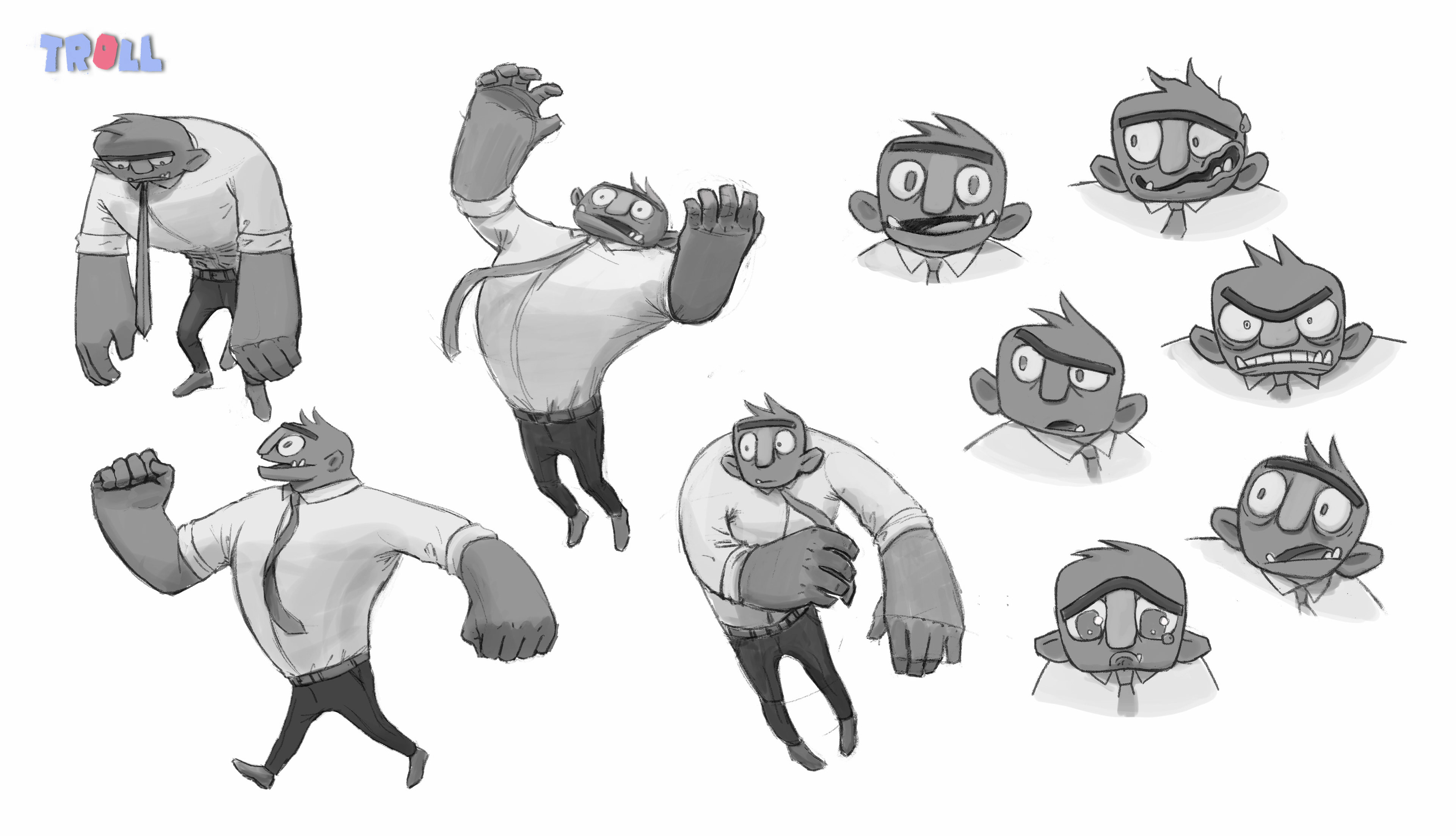 At this stage, I was exploring the character's body language, movement and personality.