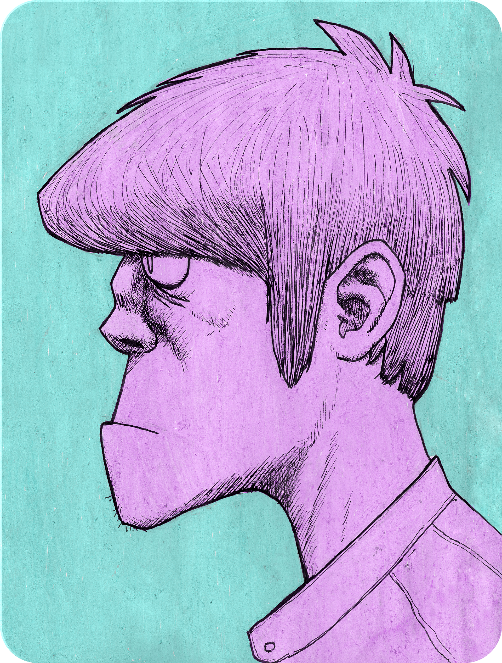 Murdoc, inspired by Jamie Hewlett's character design for Gorillaz. Paint markers on paper.