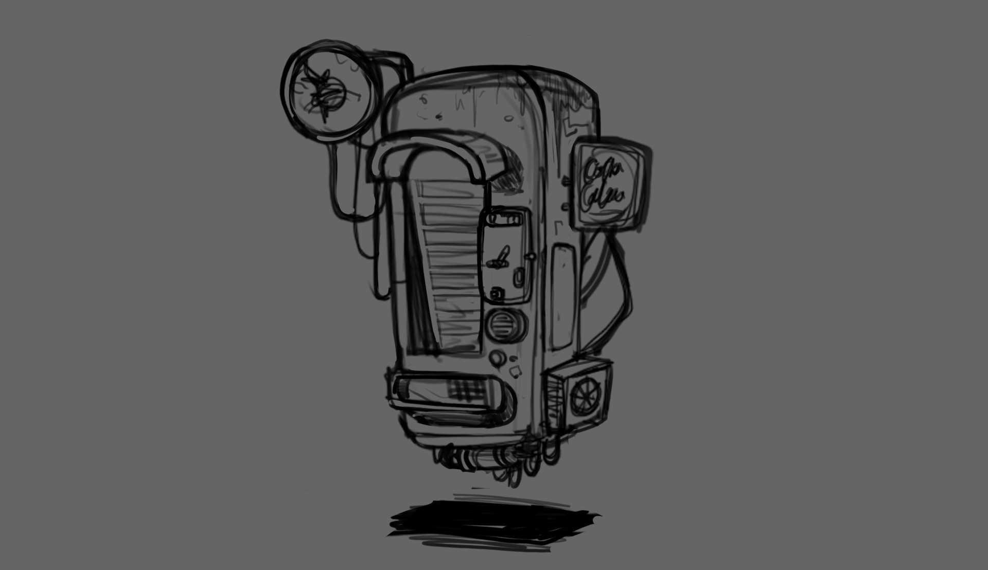 Quick concept sketch for a vending machine prop (2024).